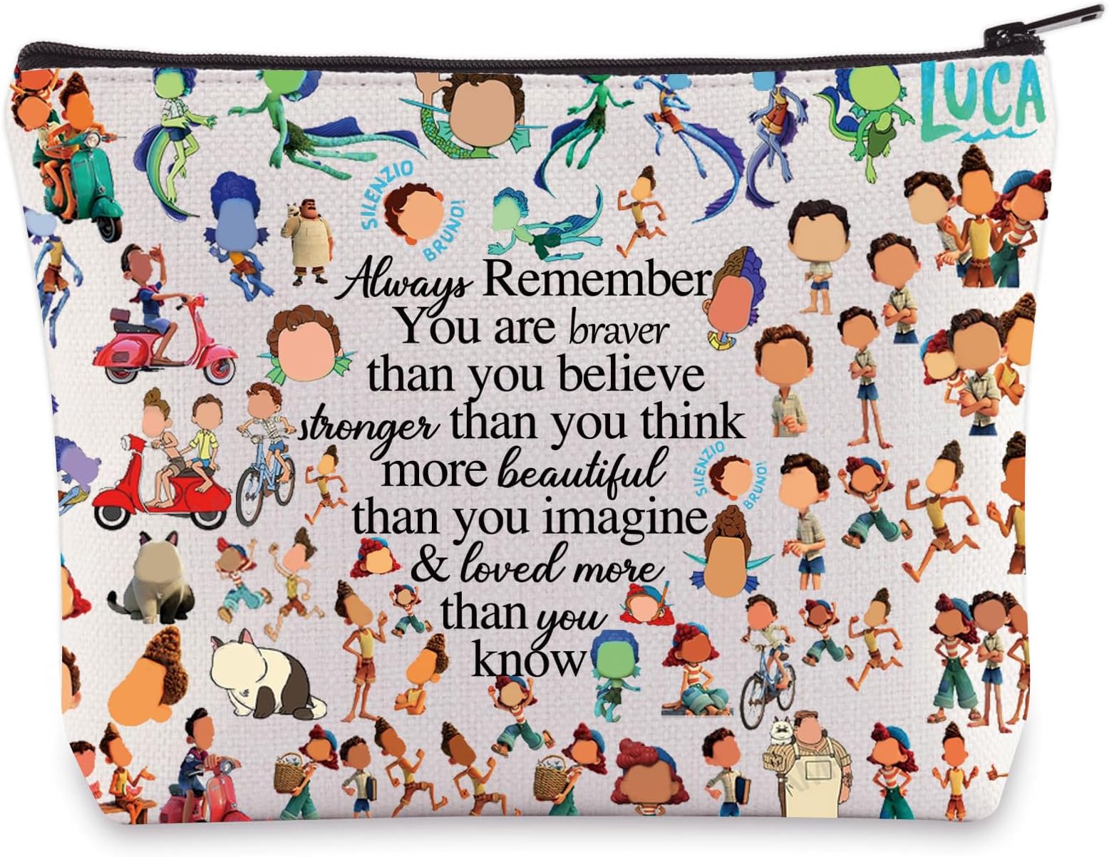 WZMPALuca Fans Cosmetic Bag Alberto & Giulia Fans Gifts Giulia You Are Braver Stronger Smarter Than You Think Luca Makeup Zipper Pouch Bag Luca & Alberto Merch, Luca, Cosmetic Bag