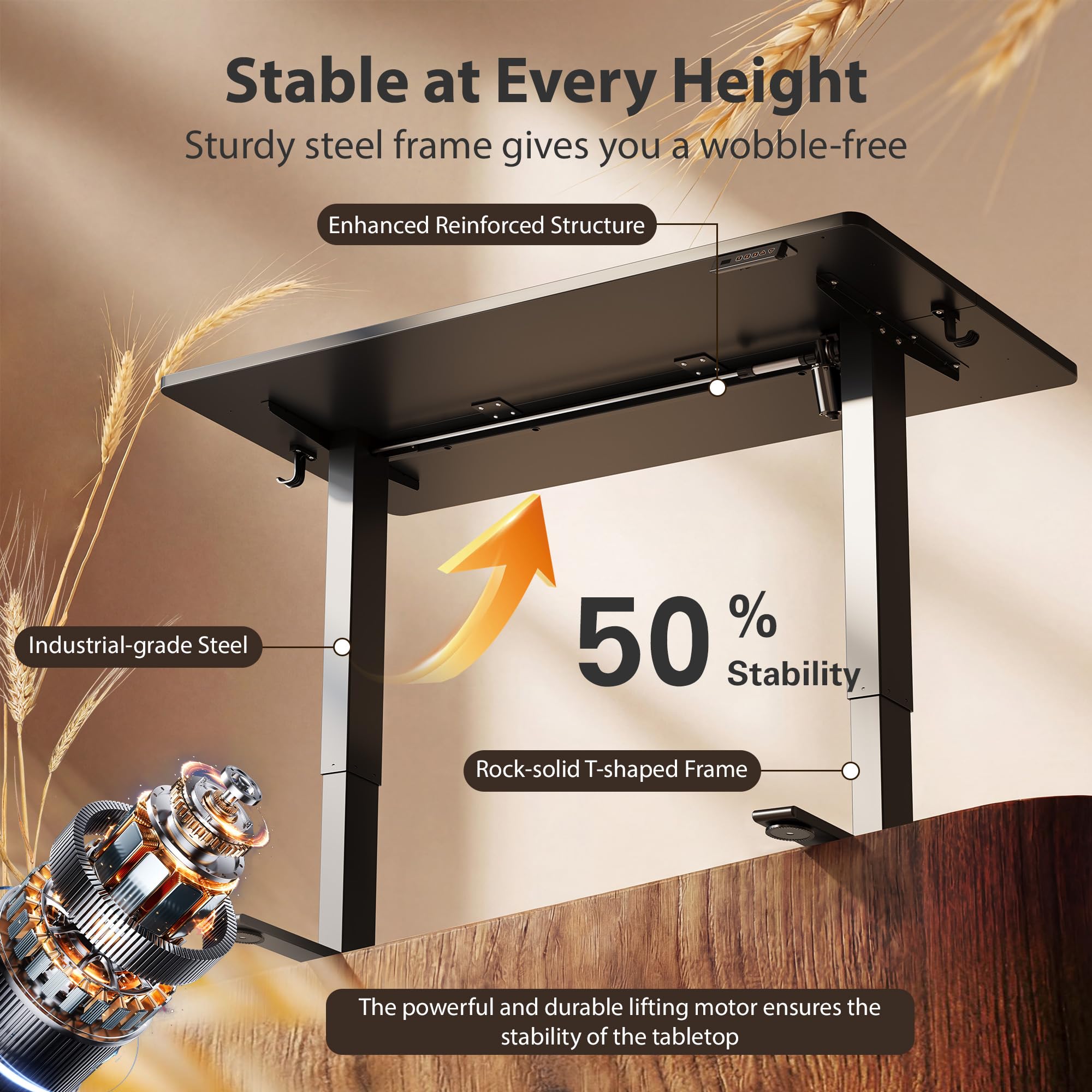 Cubiker Standing Desk, 55x28 Inches Sit Stand Home Office Desk, Electric Stand up Desk, Adjustable Desk with Splice Board, Black Frame/Black Top view 5