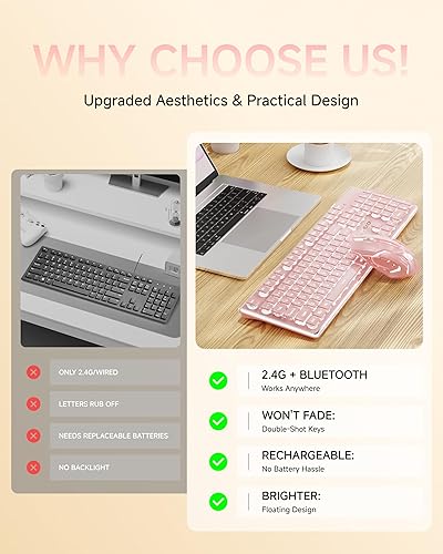 Miniatura 2 de V3 - Teclado y mouse inalámbricos con retroiluminación única, panel de metal, Bluetooth2.4G recargable, teclado y mouse combinados, silencioso,