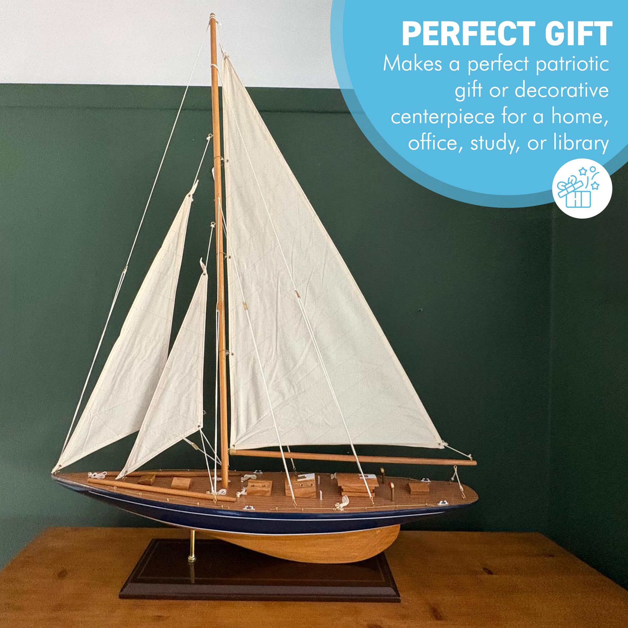 J Class Segelyachtmodell aus Holz, 76 cm, America's Cup Racing Segelboot, 97 cm hoch, nautisches Display, Ornament, teilweise montiertes Modellboot-Kit