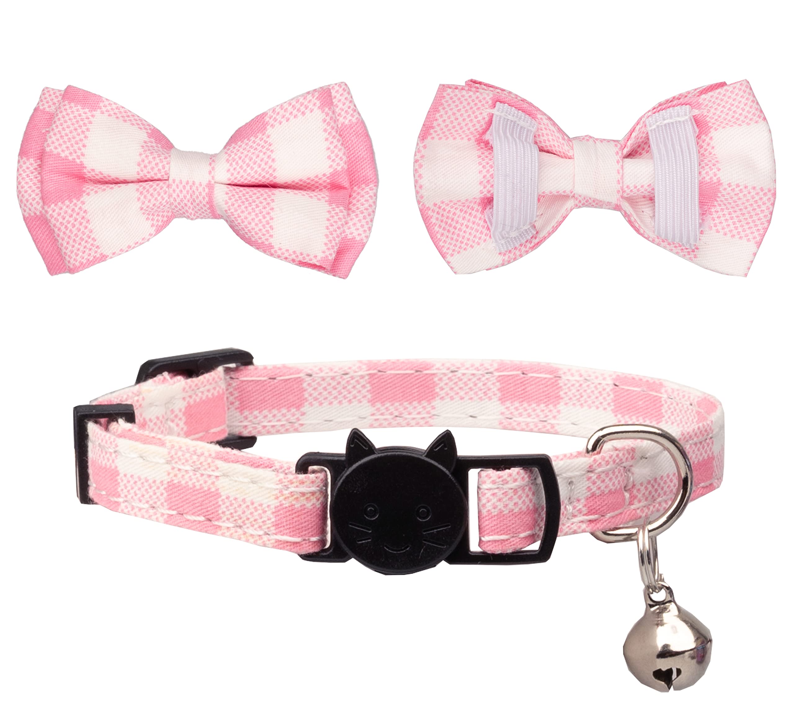 Katzenhalsband, mit Glocke, Fliege, kariert, 17,8–27,9 cm, rosa Blumen und Karomuster, Rosa