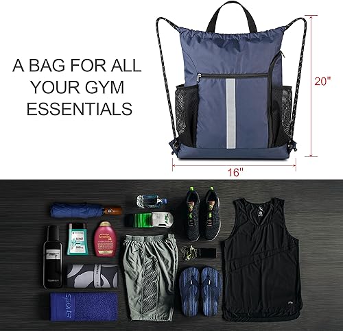 Miniatura 7 de BeeGreen Bolsas de gimnasio para piscina, deportes, playa, malla con cordón, mochila con cordón para hombres y mujeres, mochila con compartimento