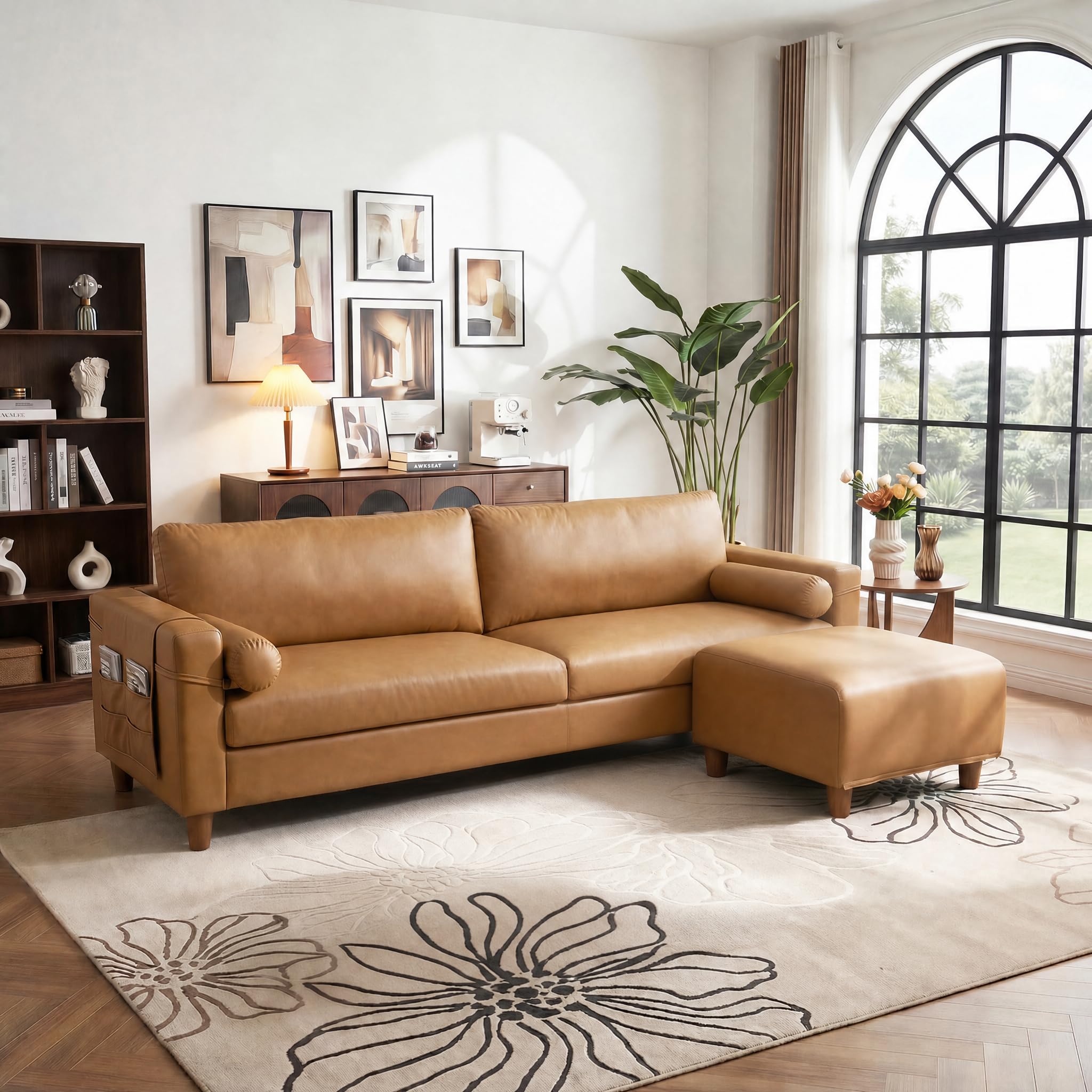 100" L-Shaped Faux Leather Couch