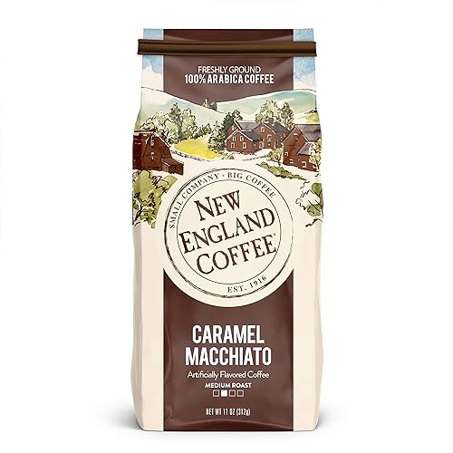 New England Coffee - Café molido de tostado medio, sabor Caramel Macchiato, bolsa de 312 g New England Coffee - Café molido de tostado medio, sabor Caramel Macchiato, bolsa de 312 g