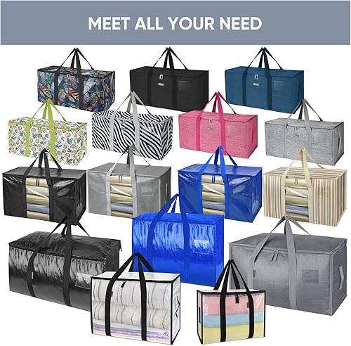 Miniatura 7 de BALEINE Paquete de 6 bolsas de mudanza de gran tamaño con asas reforzadas, bolsa de almacenamiento resistente para ropa, suministros de mudanza