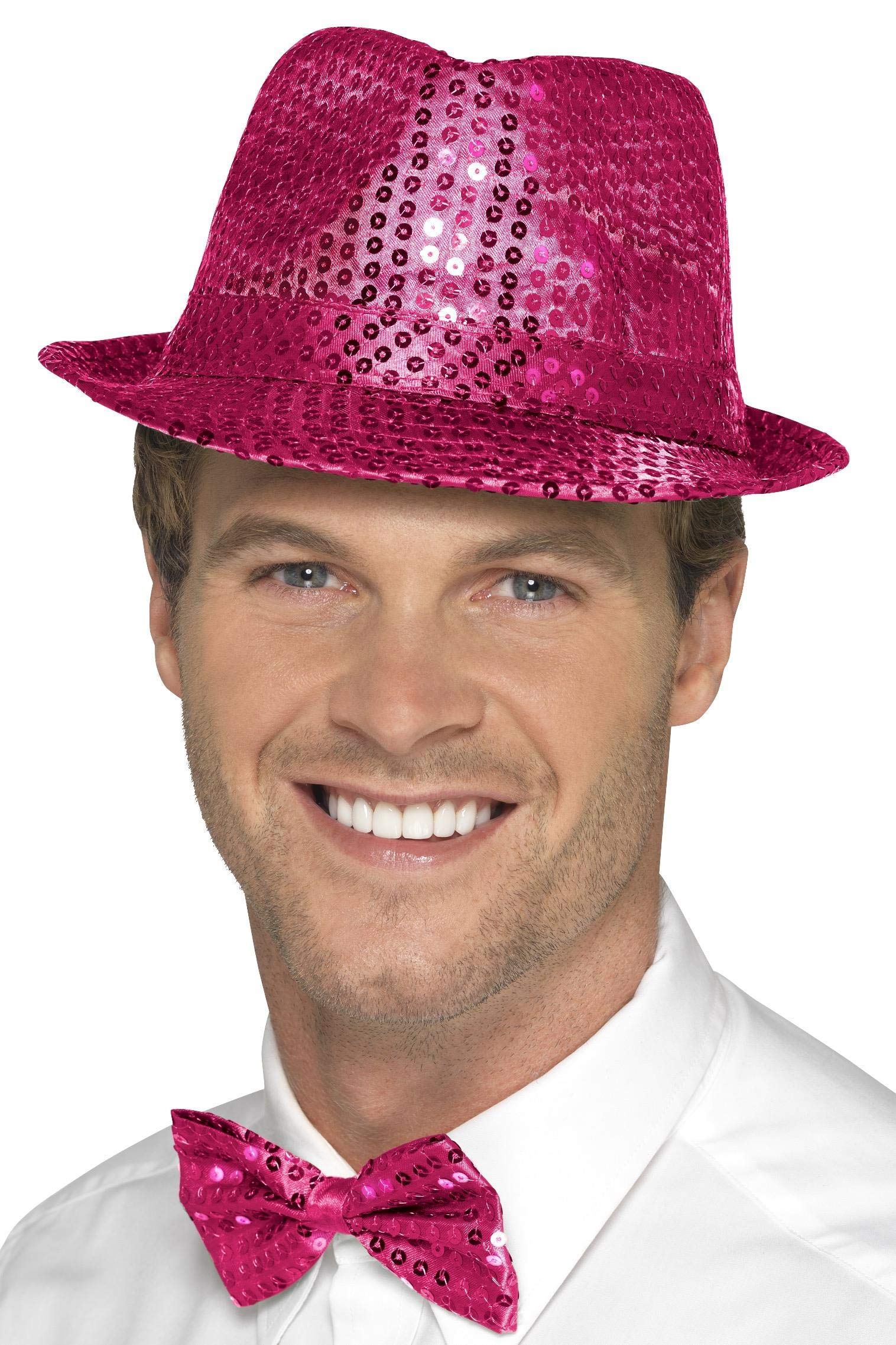 Smiffys Sequin Trilby Hat, Pink , Funny Fancy Dress, Comedy Dress Up Hats - Image 2