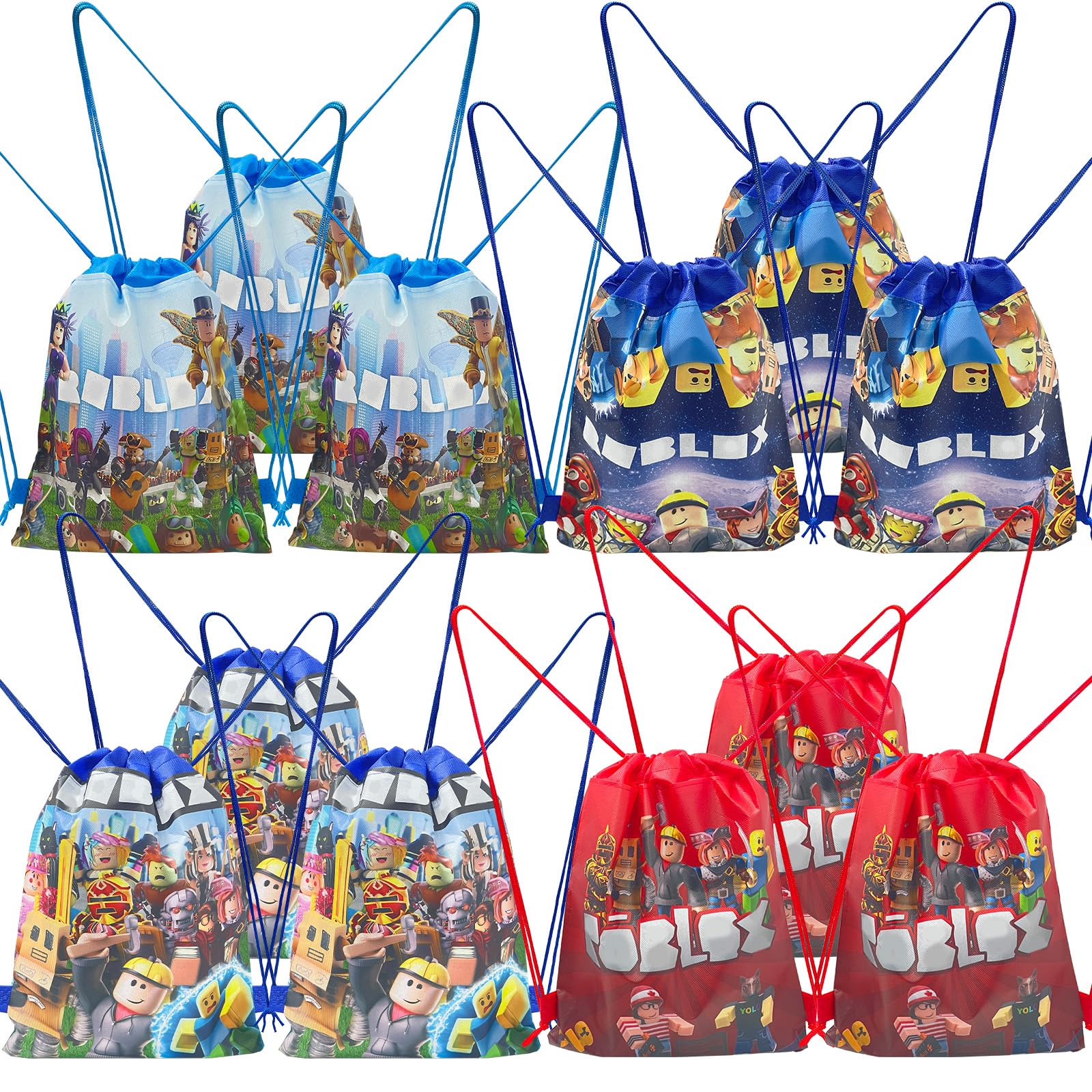 NlsqUK 12 Pack Roblx Drawstring Party Bags, Non-woven Portable Storage, Reusable Drawstring Backpacks for Birthday Party Favors and Gifts