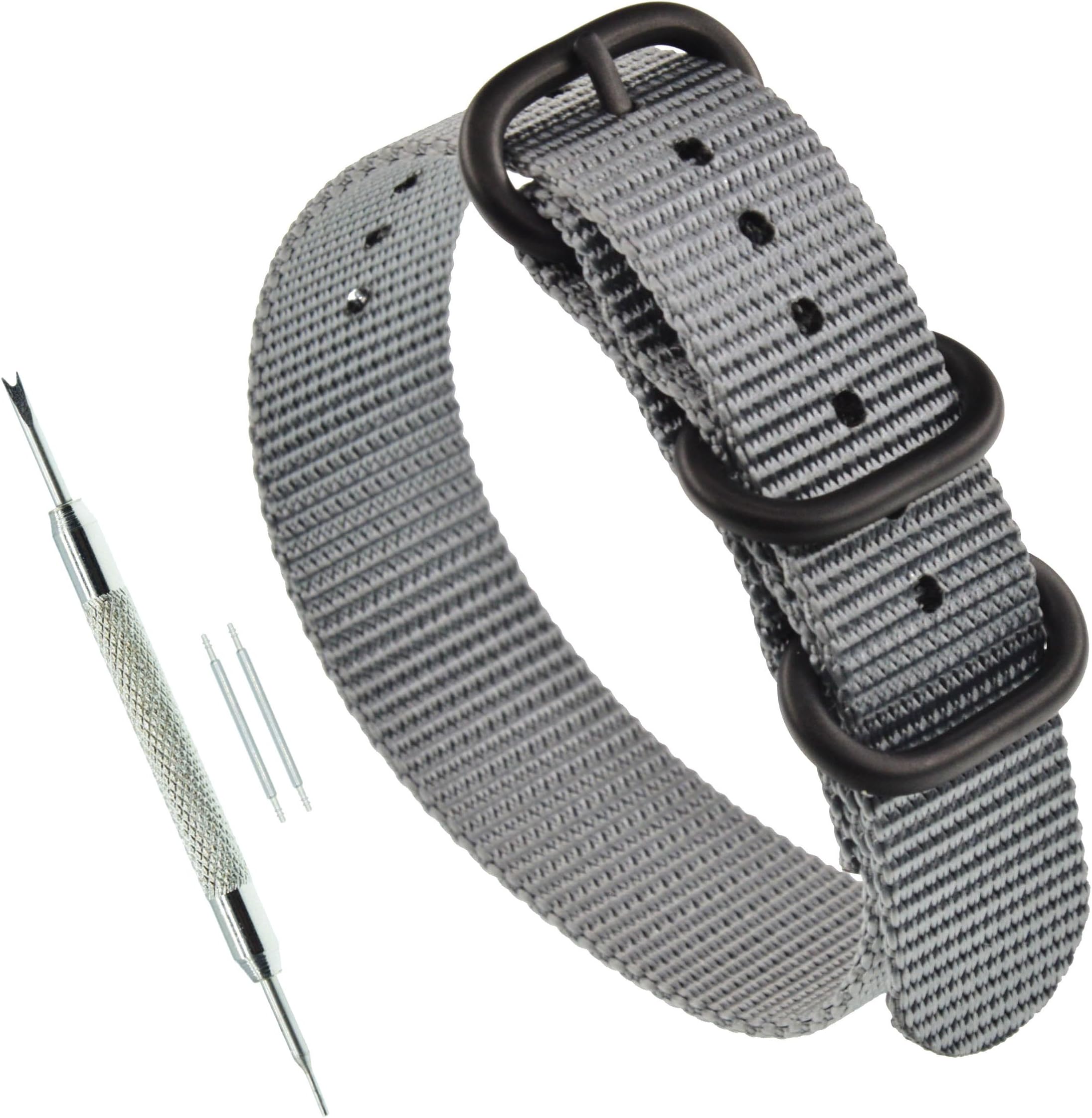 Thick Nylon Watch Band Replacement 3 Rings (18mm 19mm 20mm 21mm 22mm 23mm 24mm)