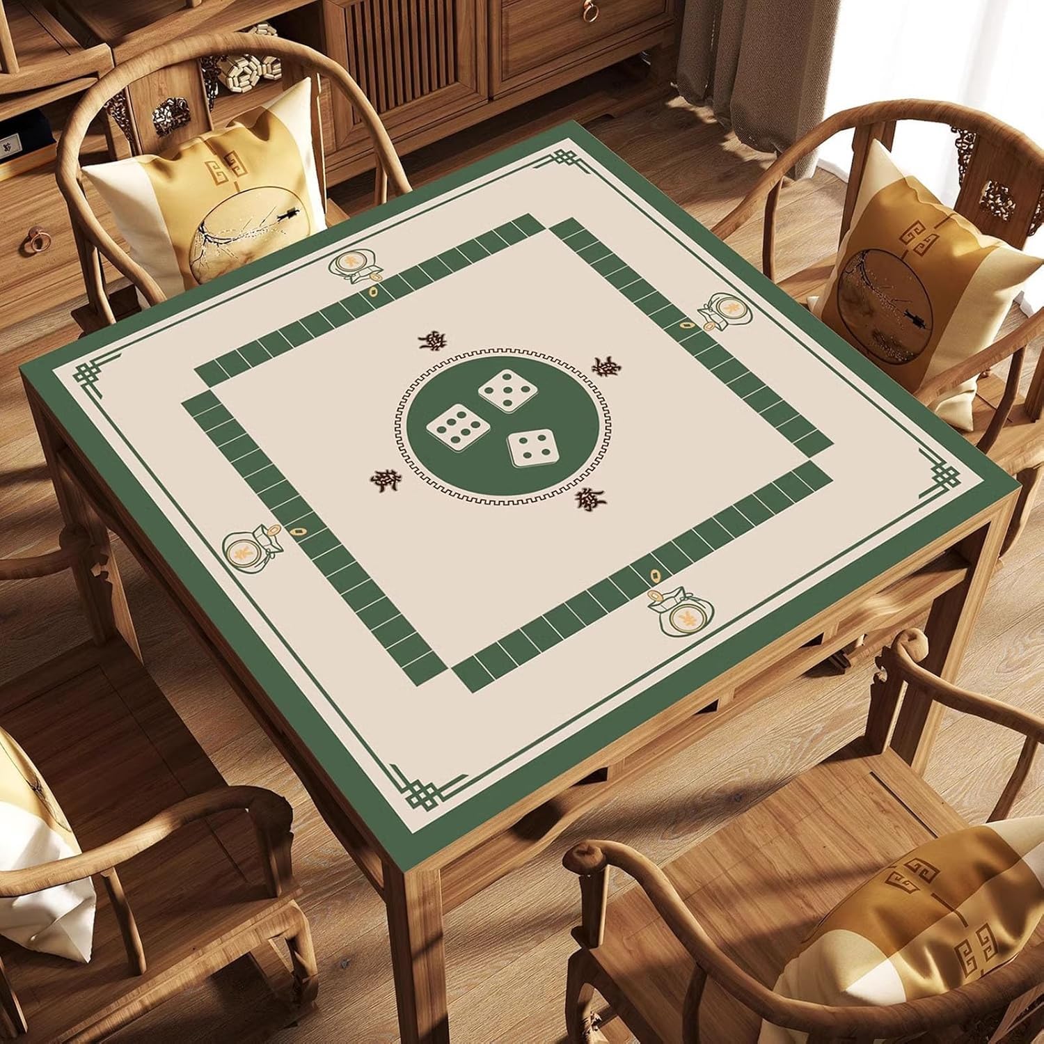 Mata Na Stół Do Gry Mahjong Wielokolorowa, Wiele Rozmiarów, Z Torbą Do Przenoszenia(Green,37.4x37.4in/95x95cm)
