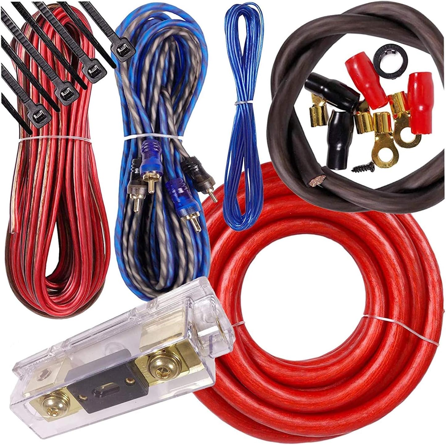 SoundXtreme 5500 Watts MaxPower 0 Gauge Car Vehicle Audio Amplifier Installation Kit HOT Red 17 ft Power Cable 200A Fuse and All Accessories and Terminal Included RED