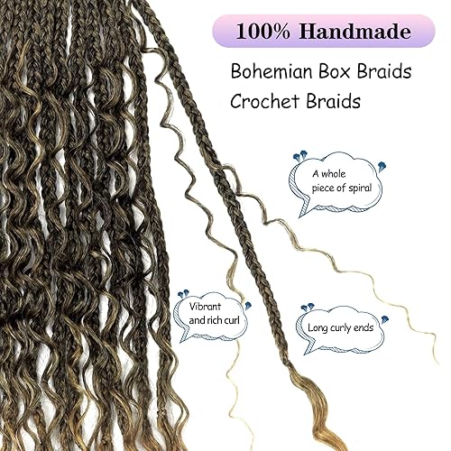 Vista 10 de Goddess Box Braids Crochet Hair With Curly Ends 18 Inch Bohomian Box Braids Crochet Braids 8 Packs 3X Crochet Braids Synthetic Braiding Hair 1B-4-30
