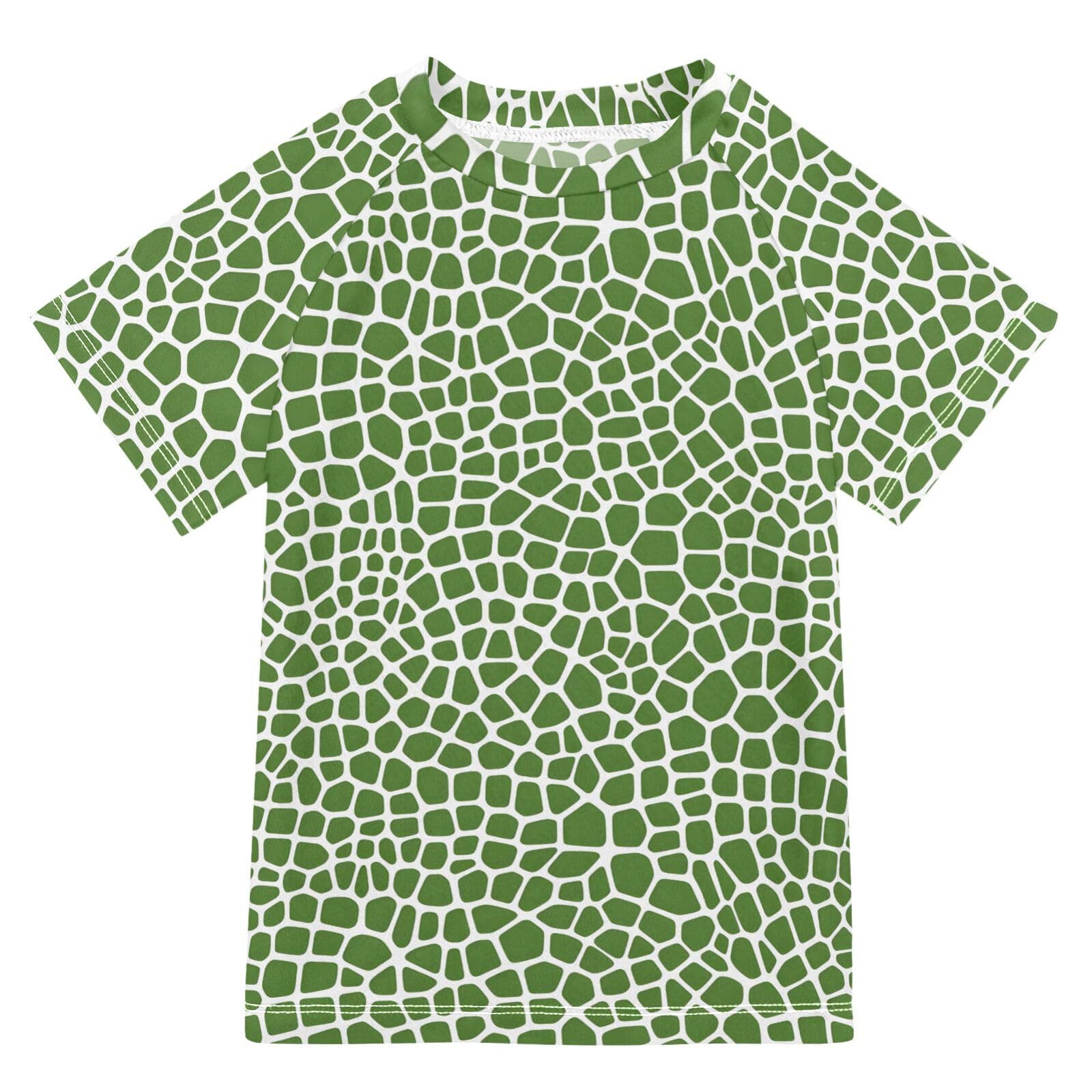 ALAZA Kids Rash Guard Boys Toddler Swim Shirts Short Sleeve Lizard Skin Green UPF 50+ 3T