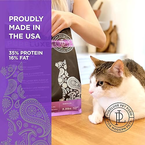 Miniatura 4 de PURELUXE Alimento para gatos sin gluten y granos, nutrición Elite para gatos adultos, pavo, para todas las etapas de la vida y razas, fabricado en