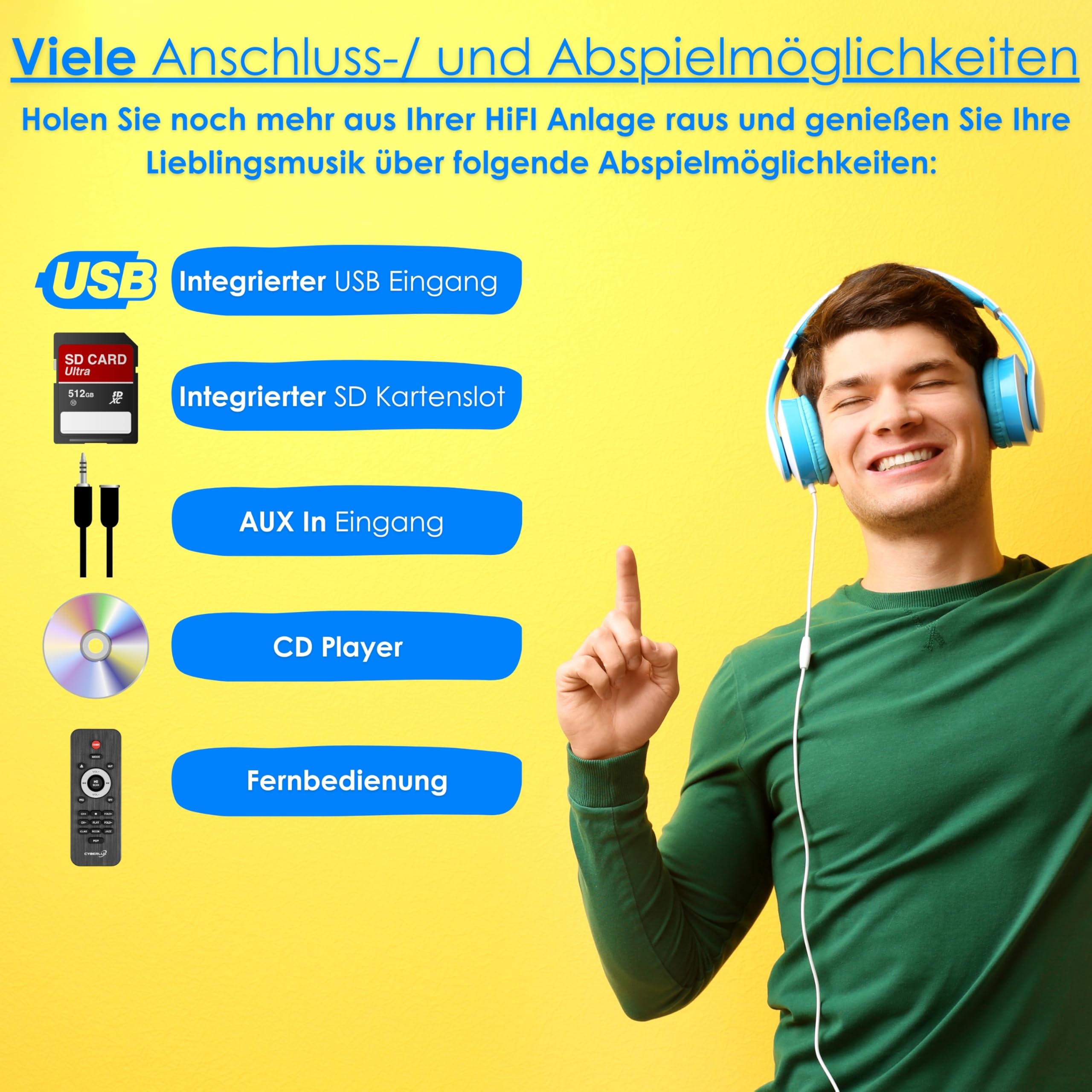Sistema compacto HiFi estéreo Bluetooth | Mini cadena CD USB AUX FM 30 memorias LED