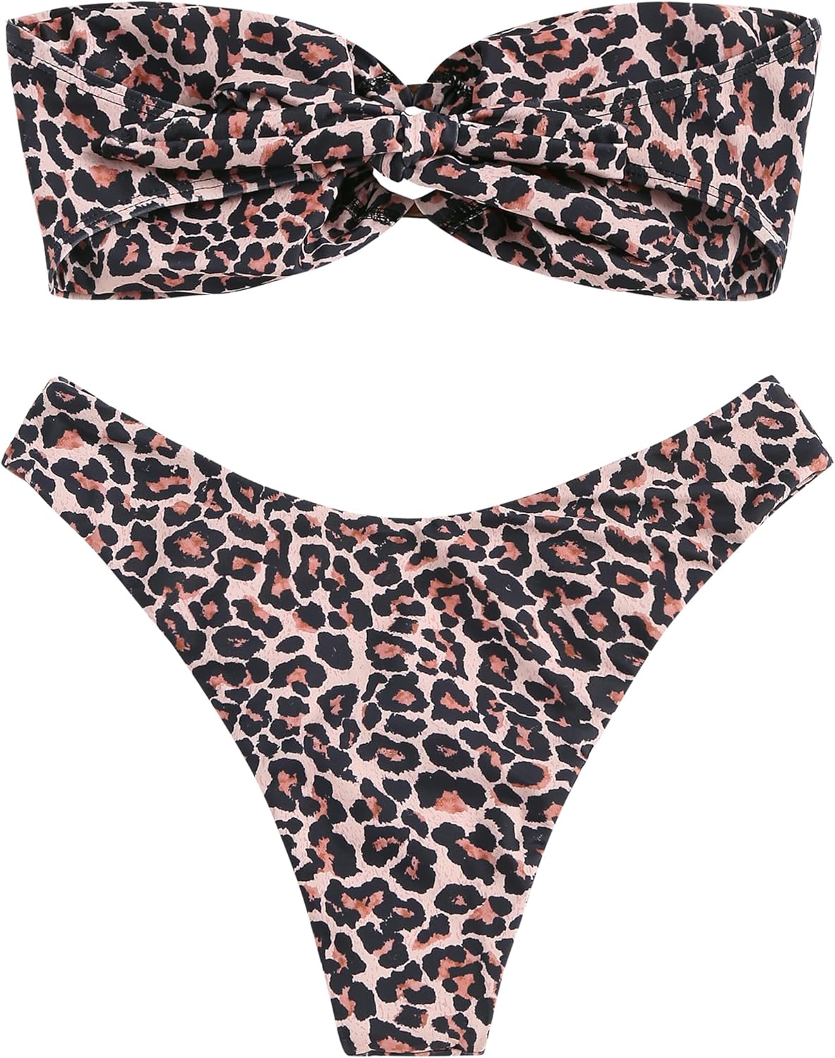 ZAFUL Women's Bandeau Bikini O Ring Strapless Tie Back High Cut Two Piece Swimsuit Bathing Suits - Image 2