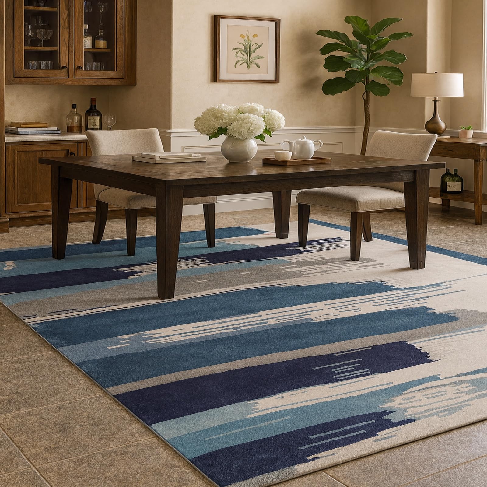 Tapis grand salon 180x200 cm abstrait moderne bleu gris blanc déco maison chambre