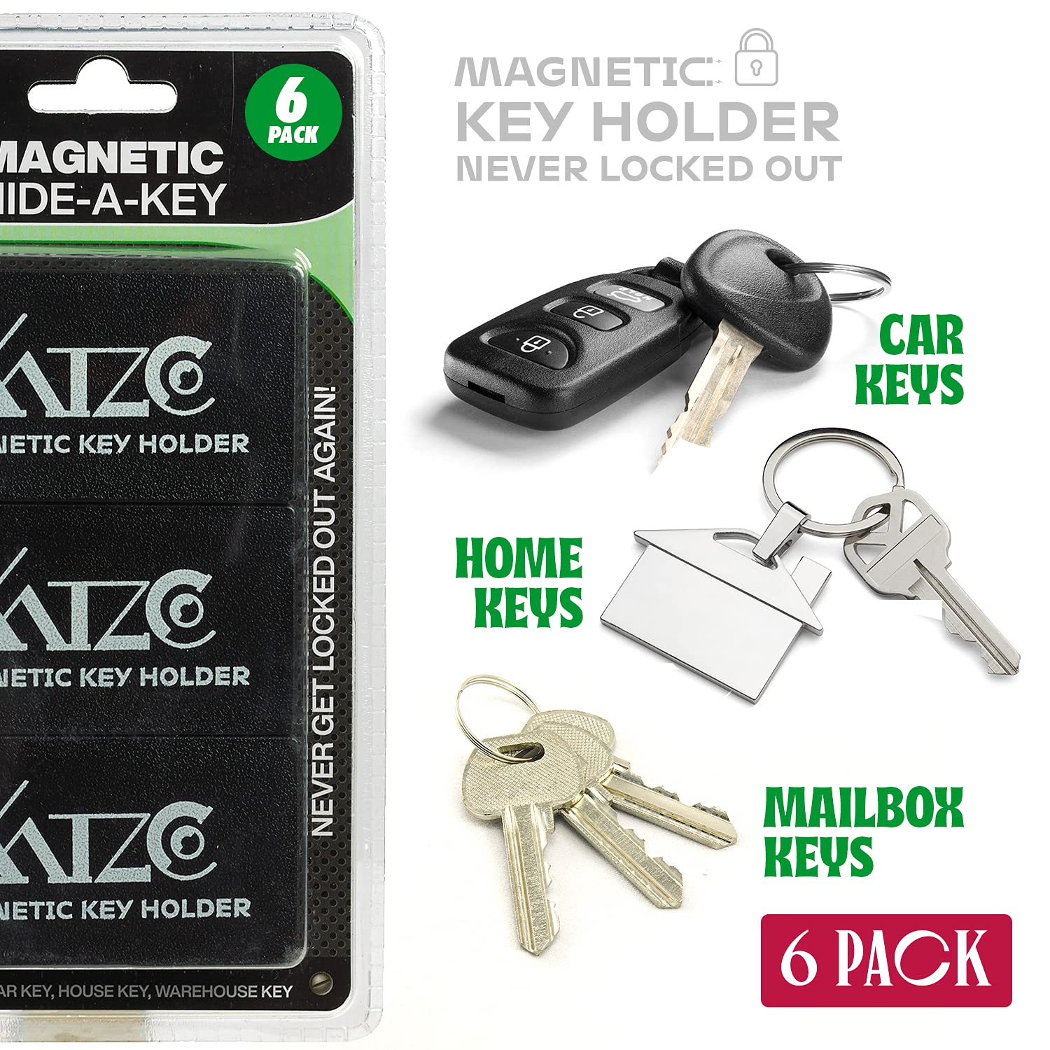 Katzco 3-Pack Magnetic Key Holder – Strong Magnet Hide-a-Key Box, 1.25x2.75 Inches, Rugged Black Plastic For Car & House Keys