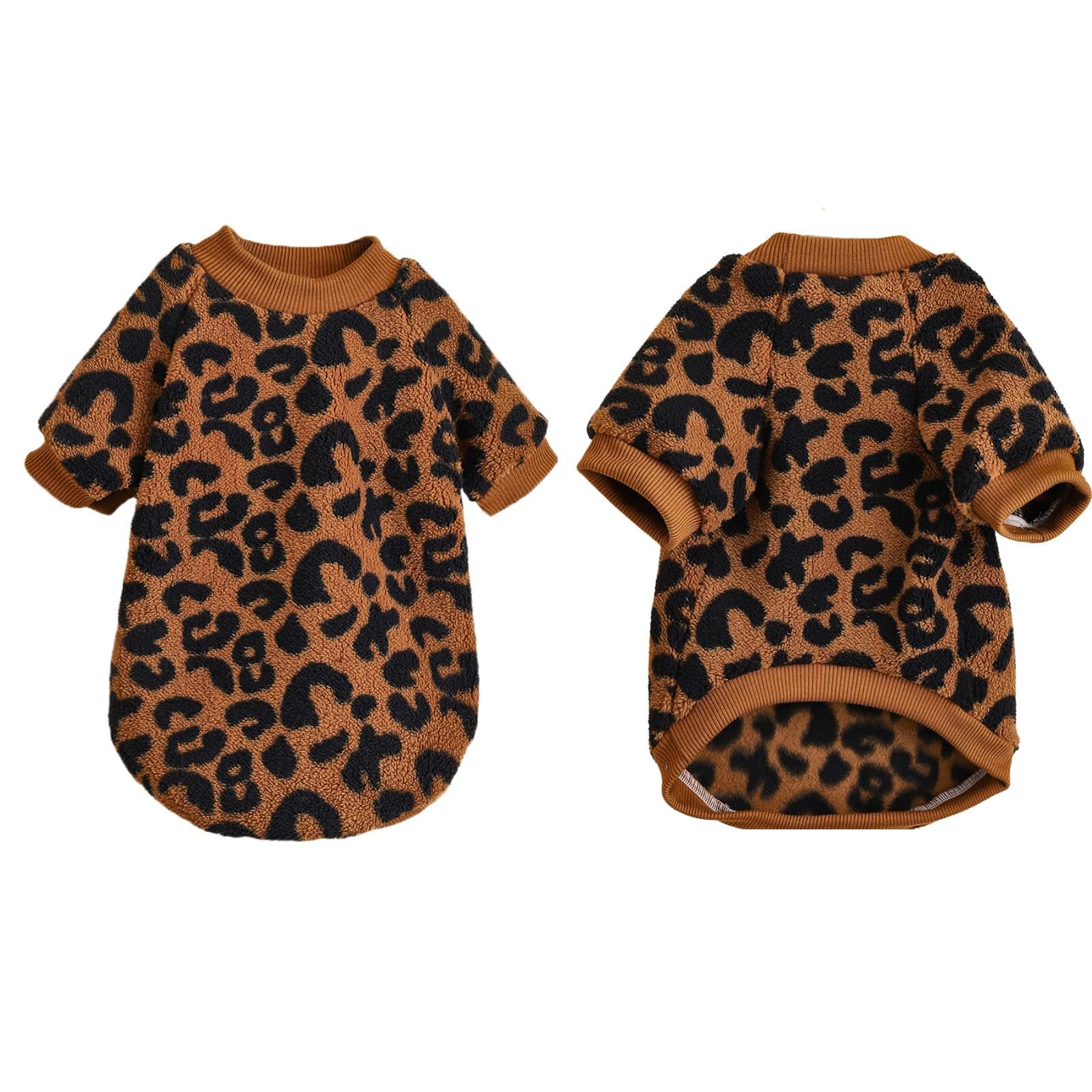 MeiAOBest Dog Winter Plush Warm Sweater,Cold Weather Pet Pajamas Pullover,Lovely Dog Flannel Clothing for Cat Puppy Small Dog_M(Brown Leopard) - Image 3