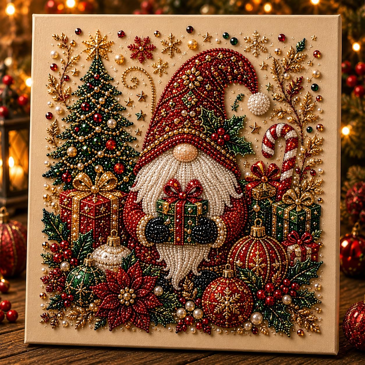 Reofrey DIY Christmas Pearl Art Kits for Adults, Cute Christmas Gnome 5D Diamond Art for Adults - 30x30cm, Xmas or Winter Home Decor Wall Art, Beginners Seasonal Party Gift