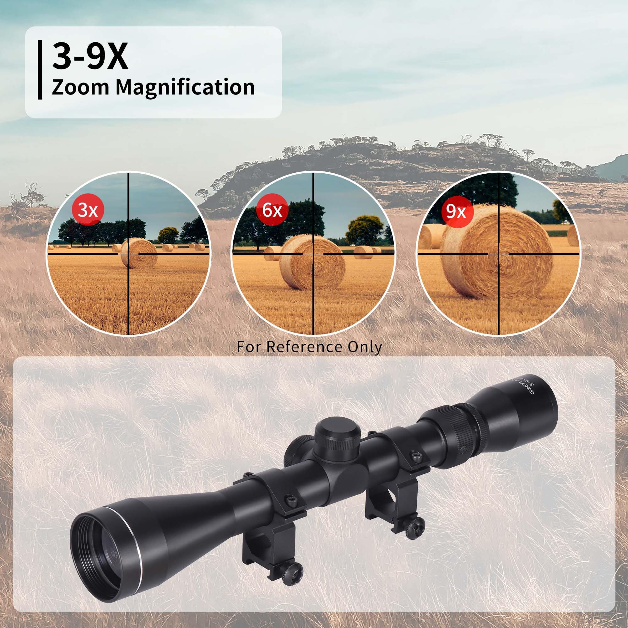 Goetland Gewehr Zielfernrohr 3-9x40 Airsoft Crosshair Optik R4 Absehen mit Montage Ringe SFP für Taktische Jagd Luftgewehr Sportschützen