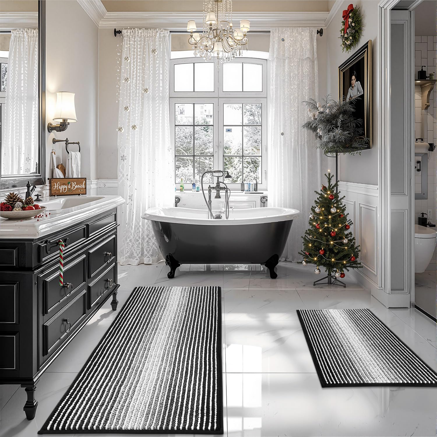 BSICPRO Bathroom Rugs and Mats Sets 2 Piece Thick Absorbent Chenille Bath Mat Rug Set Non Slip Soft