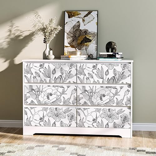 Miniatura 9 de WENMER Papel tapiz floral en blanco y negro, elegante y moderno lirio de loto, papel tapiz de hojas autoadhesivo, papel de contacto floral para