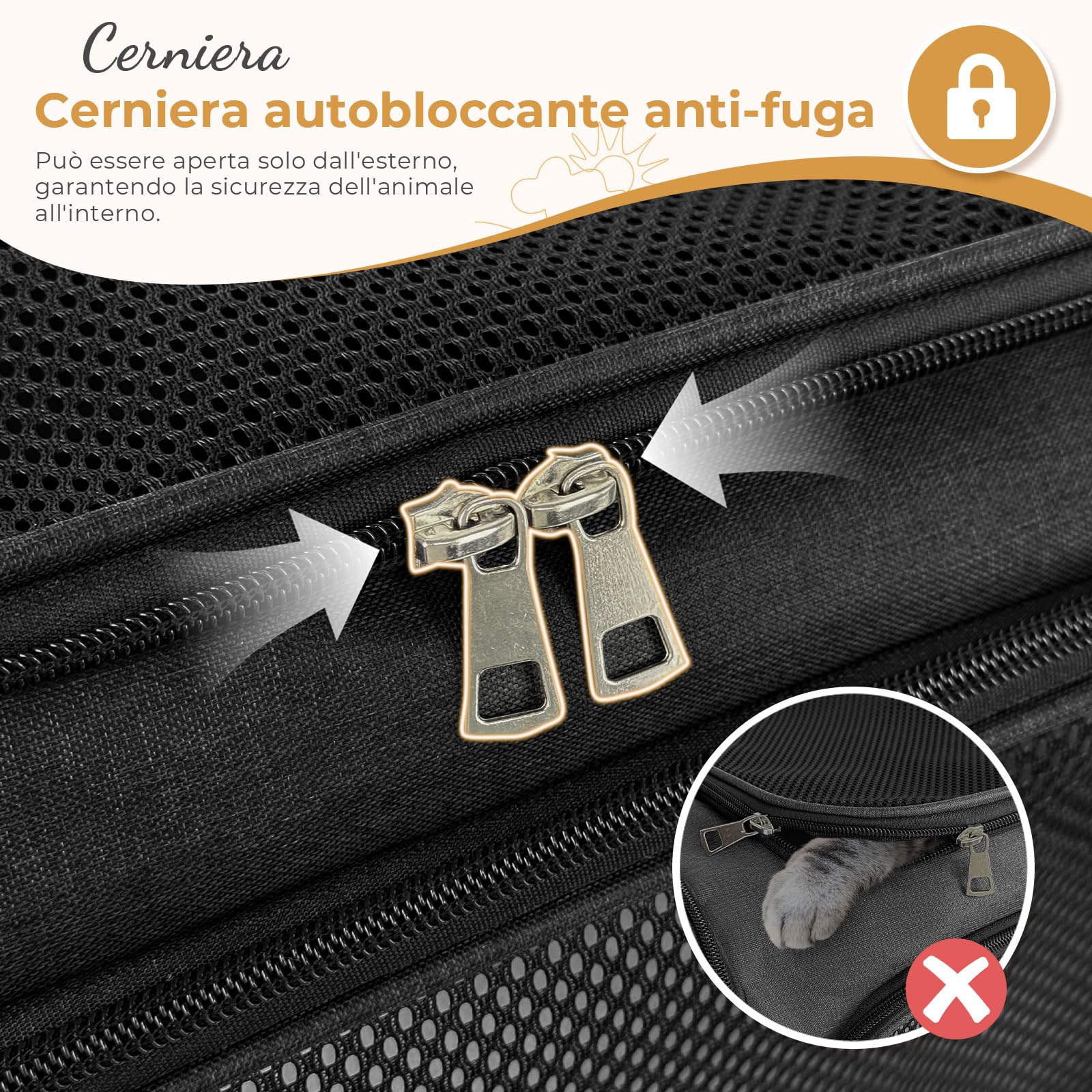 Trasportino per Gatti, 50x34x34cm Trasporto per Gatti e Animali fino a 8 kg, Trasportino per Animali Portatile Pieghevole, Trasportino per Viaggi Lunghi e Brevi (Nero)