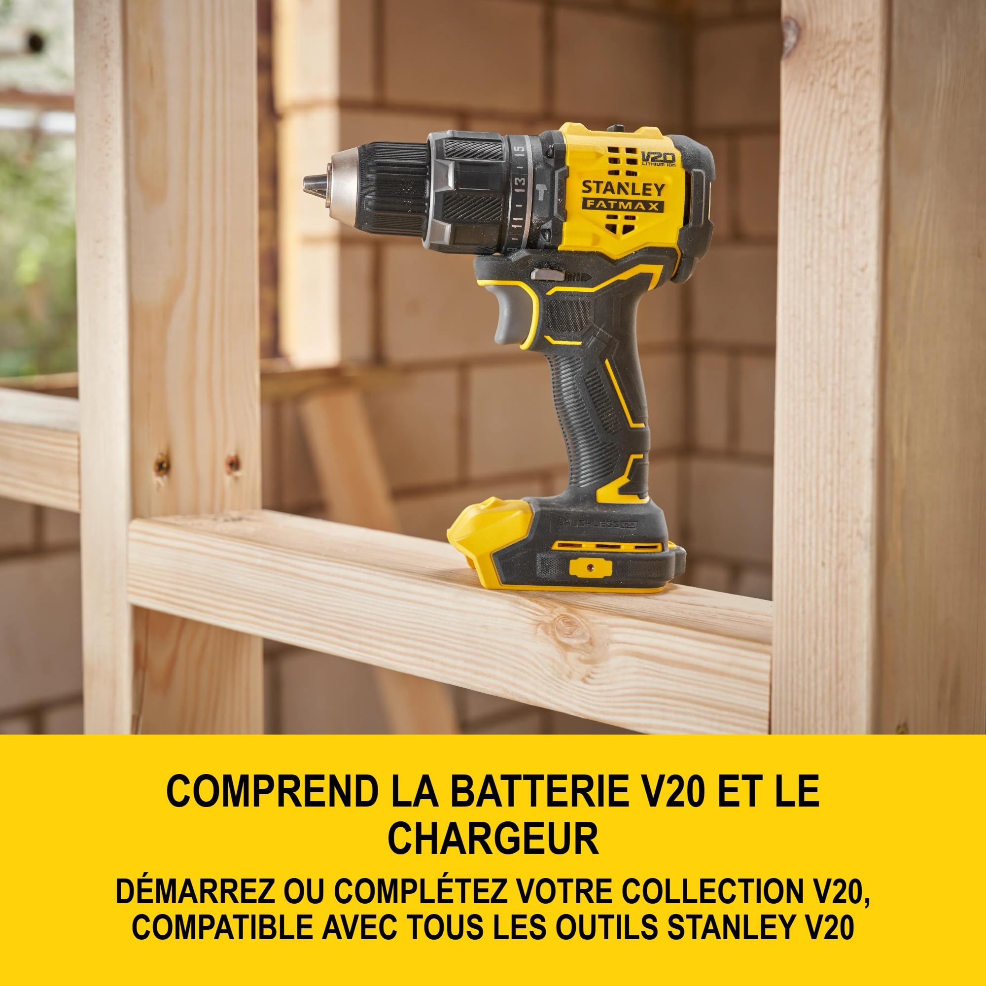 STANLEY V20 Perceuse-visseuse sans fil et brushless à 2 vitesses, comprenant une batterie Li-Ion 2.0Ah, un chargeur 1.25A et une mallette ProStack, 18V, SFMCD716D2T-QW