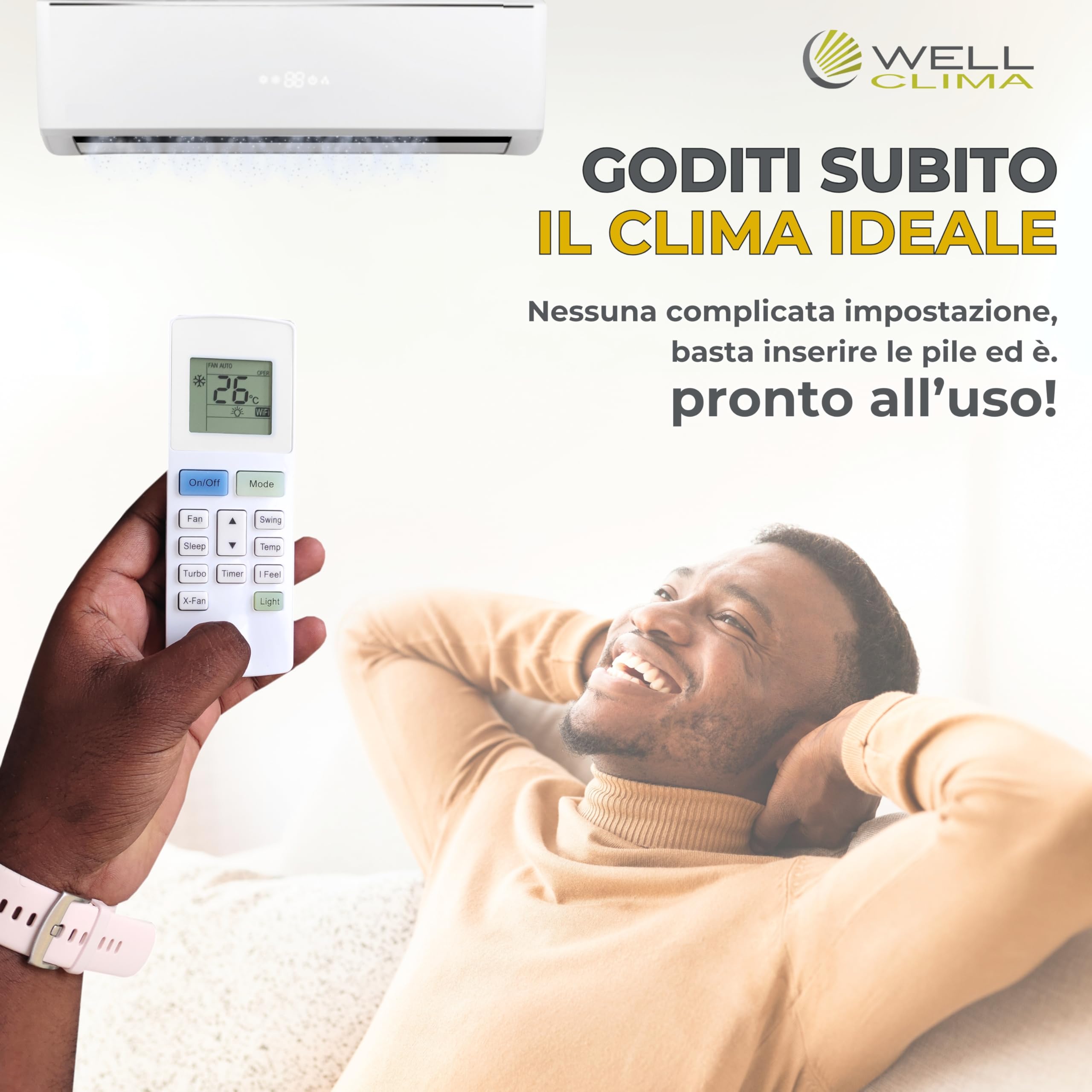 Wellclima Telecomando condizionatore YAW1F – Pronto all’uso, sostituisce solo modelli uguali di forma e codice– Per Gree, per Argo, per Viessmann, per Storm, per Montana, per Daitsu