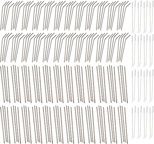 Mind Reader Pajitas rectas o curvas reutilizables de acero inoxidable (oro rosa, paquete de 192) (24 artículos)