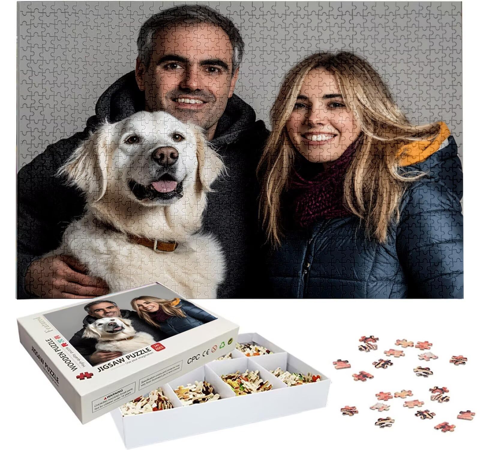Puzzle Personalizado con Foto, Personalizada Rompecabezas Personalizado Diseña tu Logo Foto o Texto, Personalizado Navidad Halloween San Valentín Parejas Niños Familia Amigos h-3605