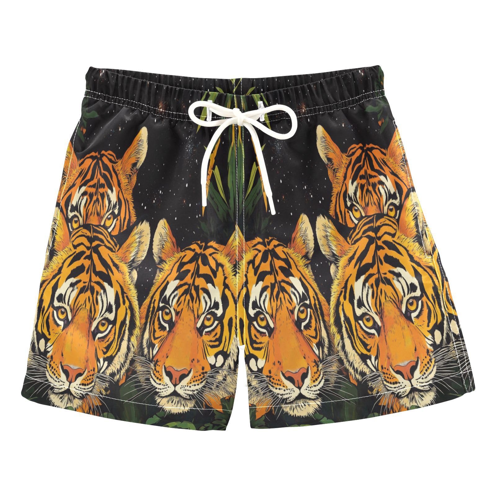 Jucciaco Boys Beach Board Shorts Tiger Cat Animal Quick Dry Swim Trunk Swimwear for Kids Multicolor
