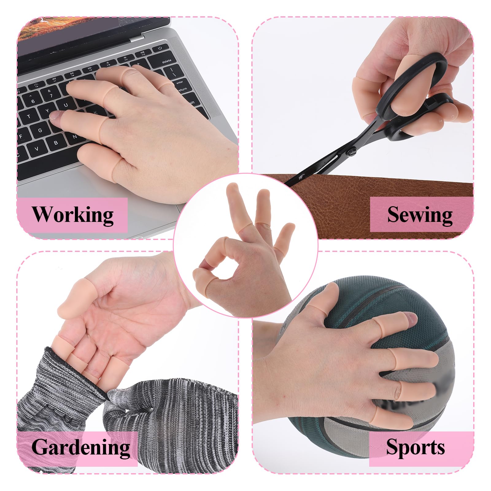 JJUNW Lot de 14 protège-doigts en silicone - Deux tailles - Protection des doigts - Protection des doigts - Soutien pour la czéma des mains - Arthrite des doigts - Travail - Sport - Travail domestique