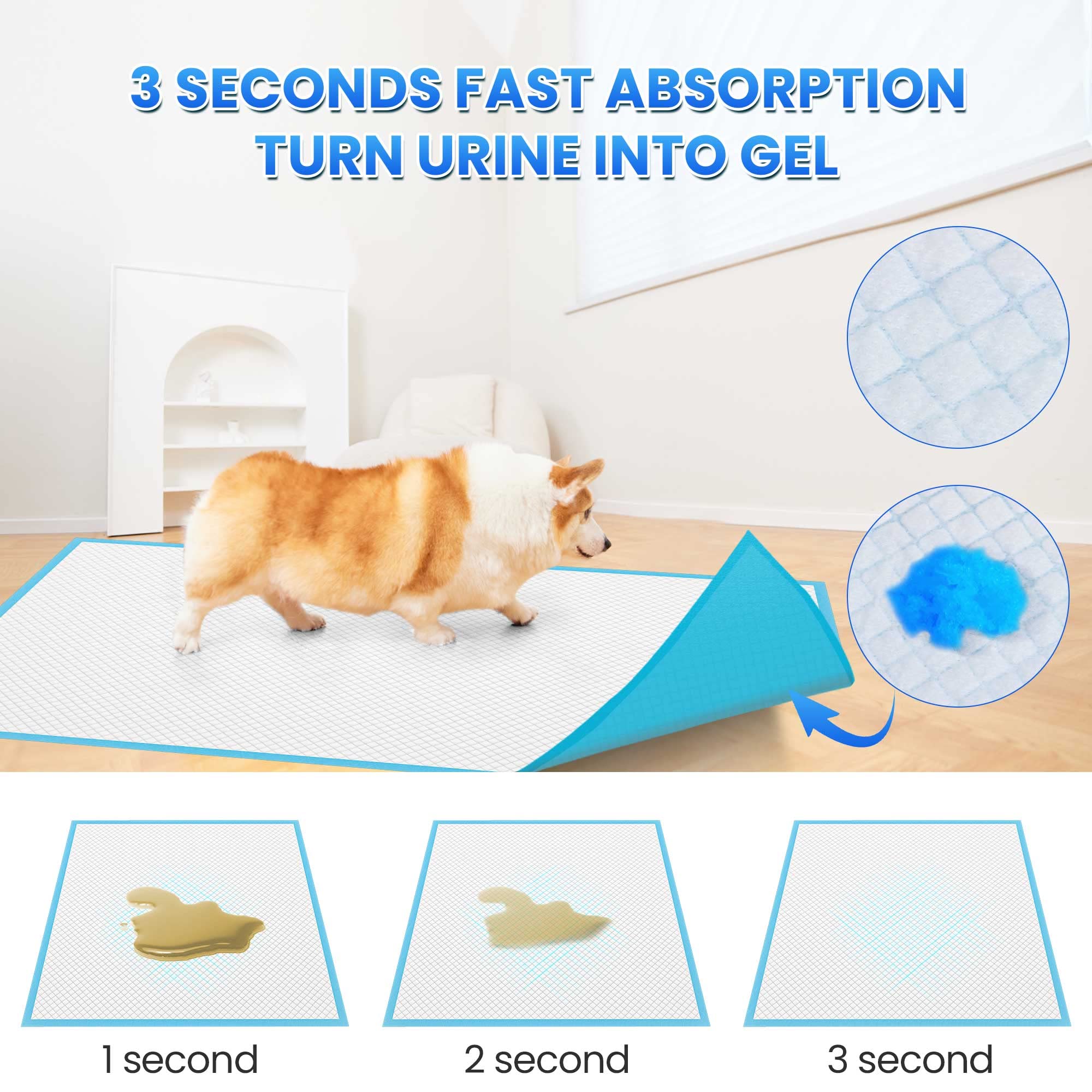 Boscute Almohadillas gruesas de 6 capas pesadas absorbentes XL de 36 x 24 pulgadas para entrenamiento de mascotas, almohadillas de polímero extra grandes a prueba de fugas de secado rápido para