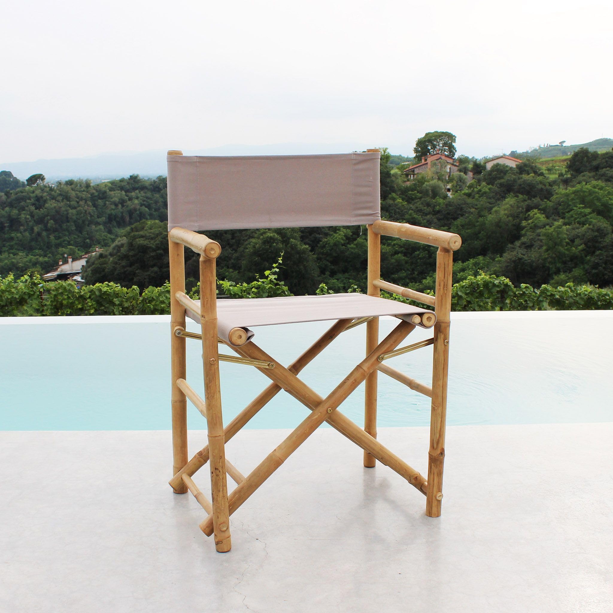 milani home - poltrona regista pieghevole, bamboo e tessuto, tortora e marrone, seduta pieghevole outdoor