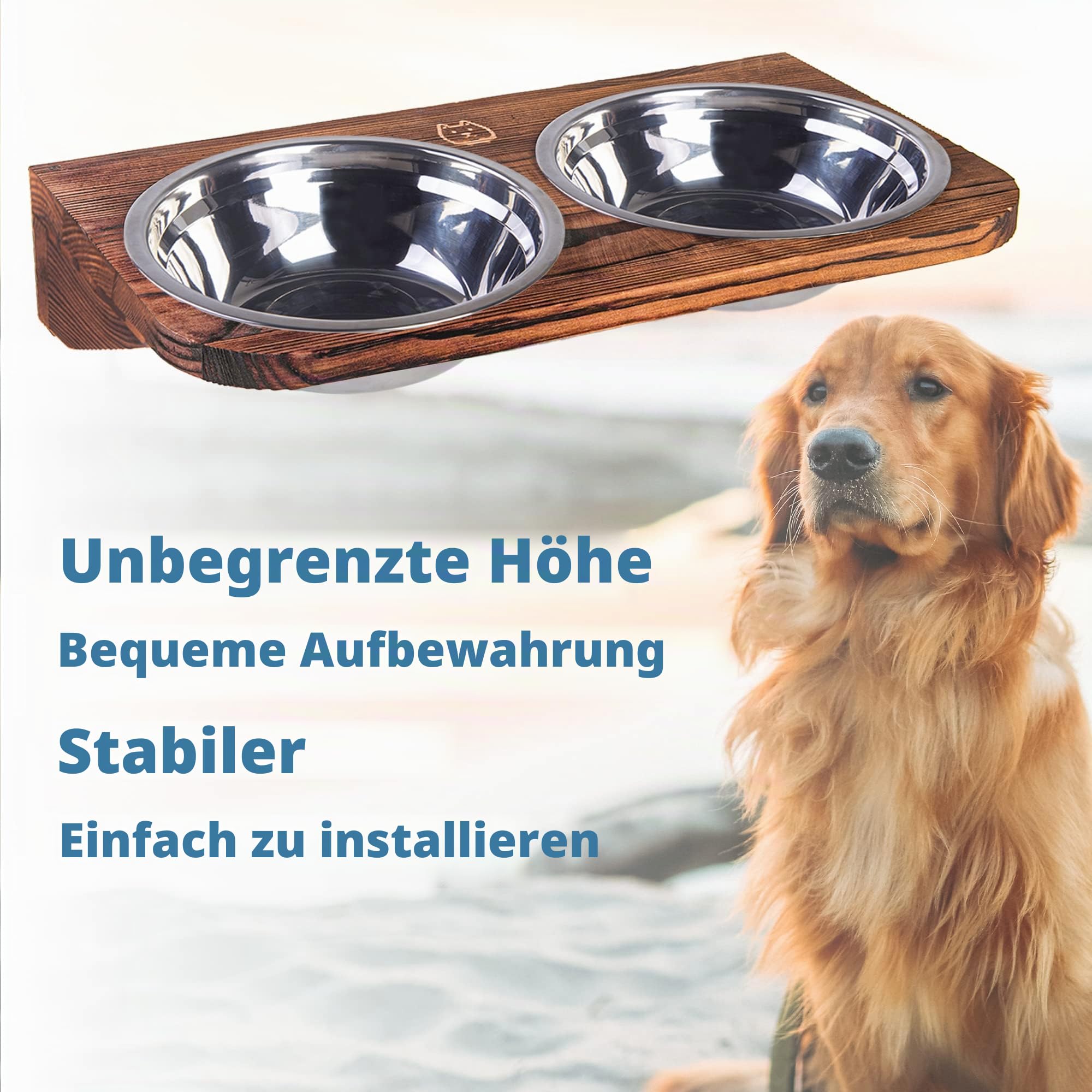 Erhöhter Hundenapf Ständer Montiert Mit Haustier Futterstation - 2 Verstellbare Edelstahl Näpfe für Mittelgroße Hunde 1,2 l
