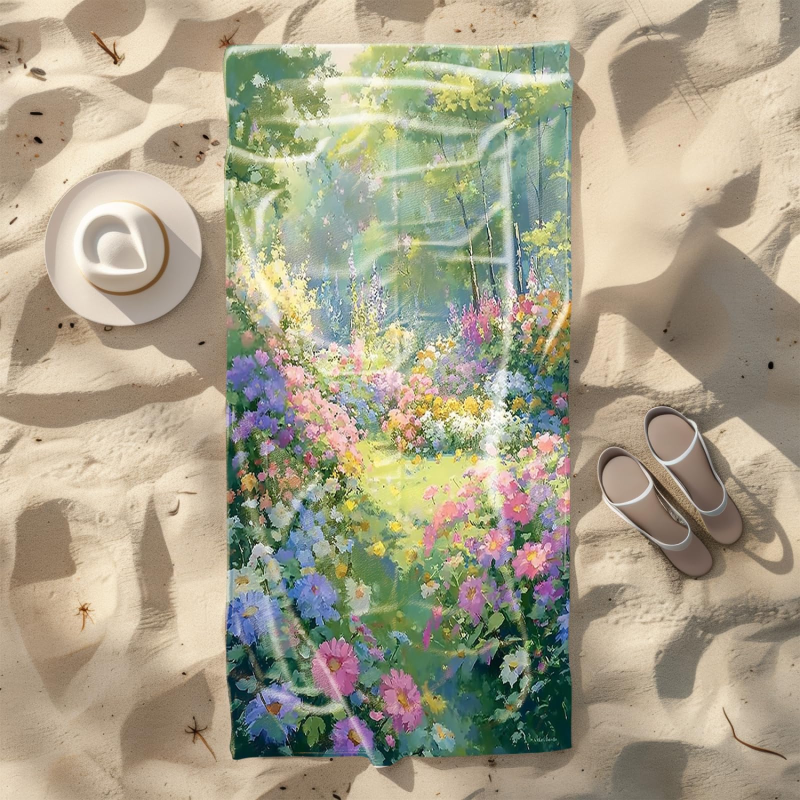 Telo Mare Microfibra 210x230 Fiore Blu Rosa Telo Spiaggia Grande Antisabbia,XXL Asciugamano Mare, Asciugatura Rapida, Stuoia Spiaggia Leggero E Portatile
