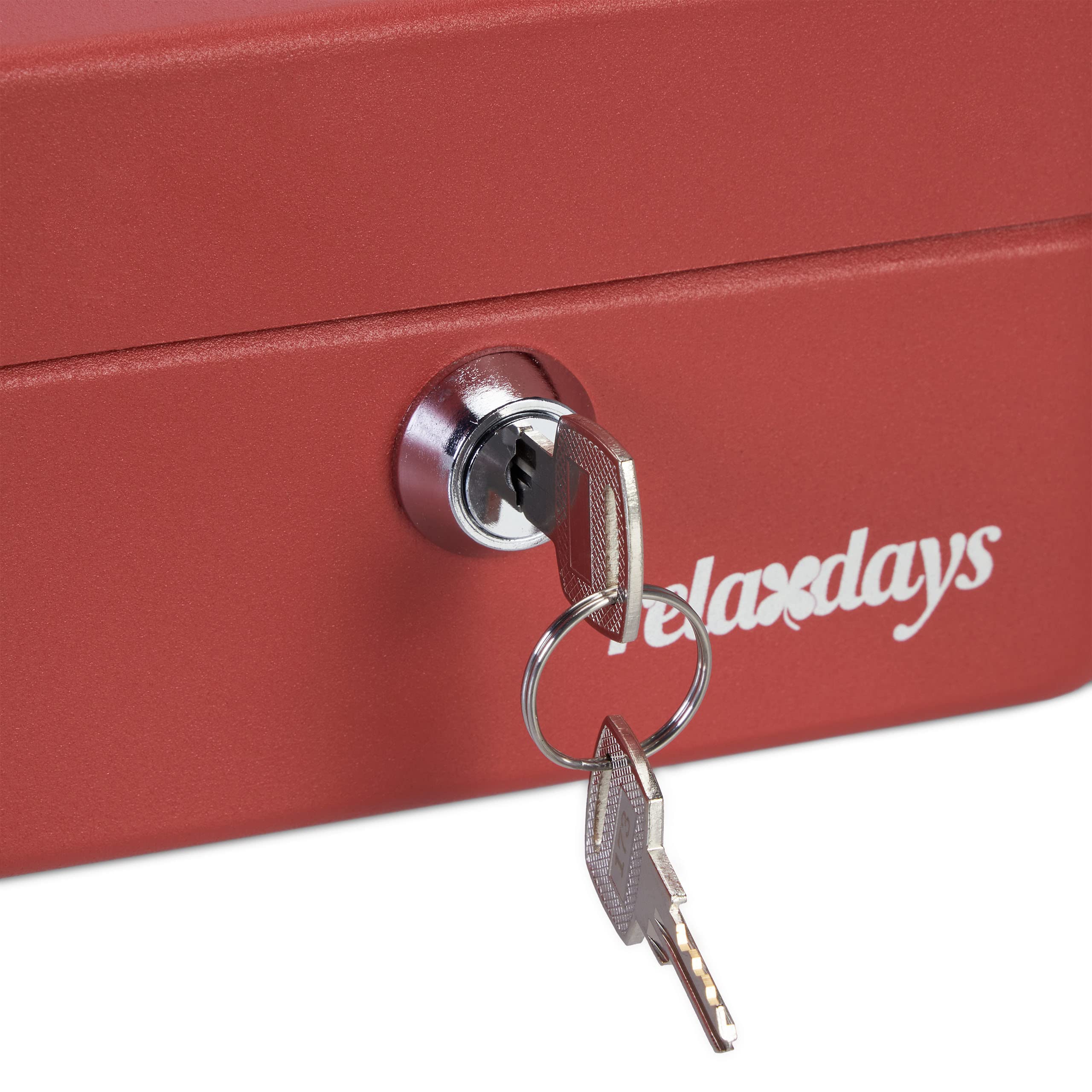 Relaxdays Caisse à Monnaie, monnayeur, verrouillable, Acier, transportable, pièces et Billets, HLP 8,5x16x20 cm, Rouge