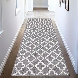 U'Artlines Moroccan Trellis Runner Rug for Hallway 2'x6' Long Farmhouse Laundry Room Rug Runner with Non Slip Rubber Backing Washable Runner Rug Grey Area Rug Runner for Kitchen Hallway Entryway