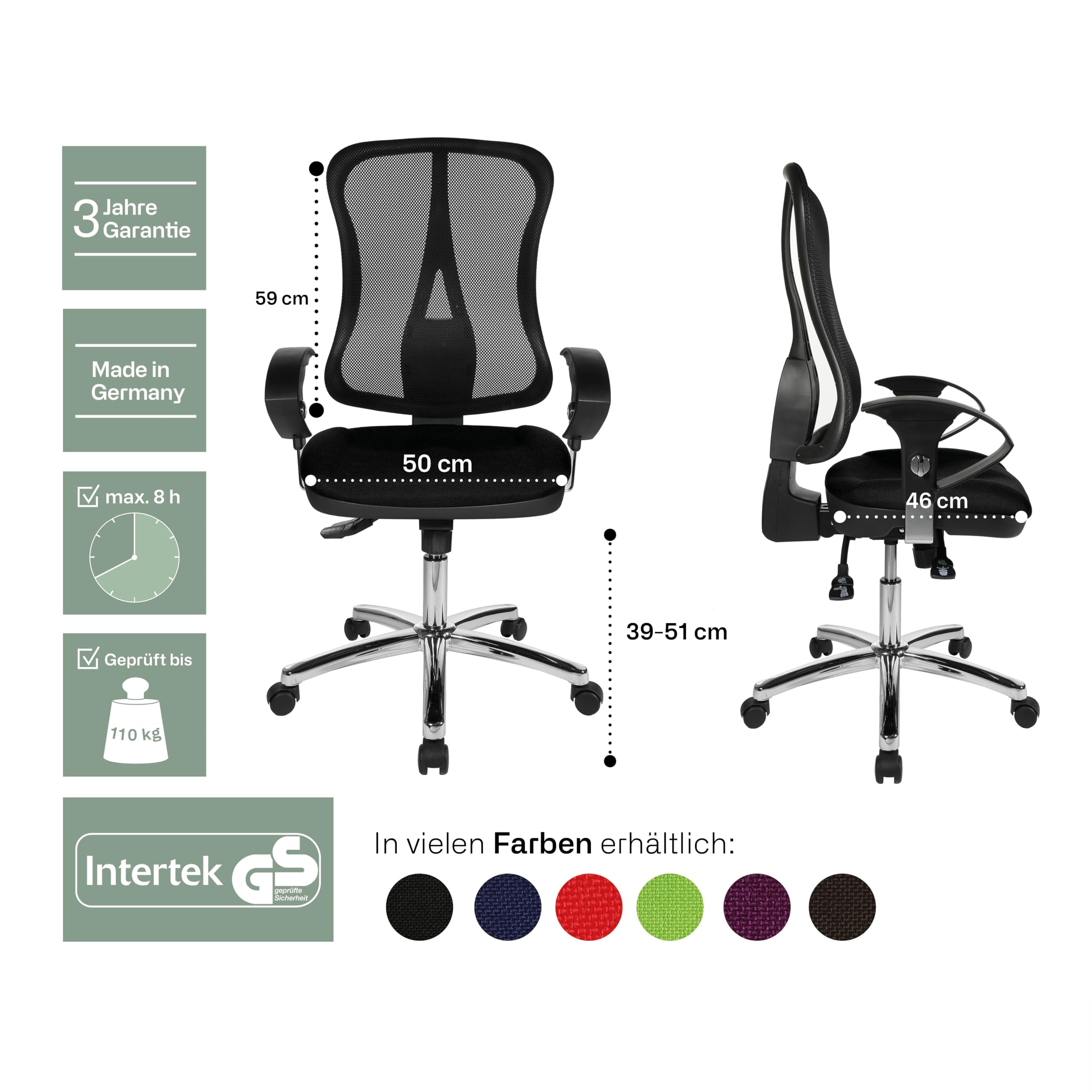 Topstar Head Point SY Deluxe Sedia Girevole per Ufficio, Braccioli Regolabili in Altezza, Rivestimento in Tessuto Nero