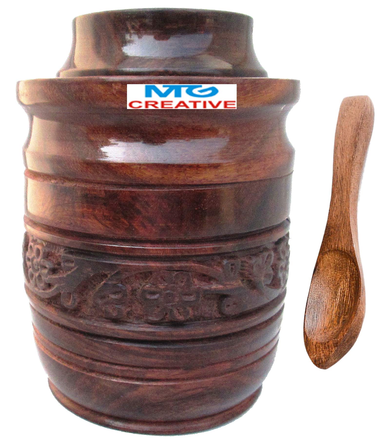 MTG CREATIVE, Rosewood Bowl | Container | Sugar Pot | Box Lid Set with Spoon � (Brown)