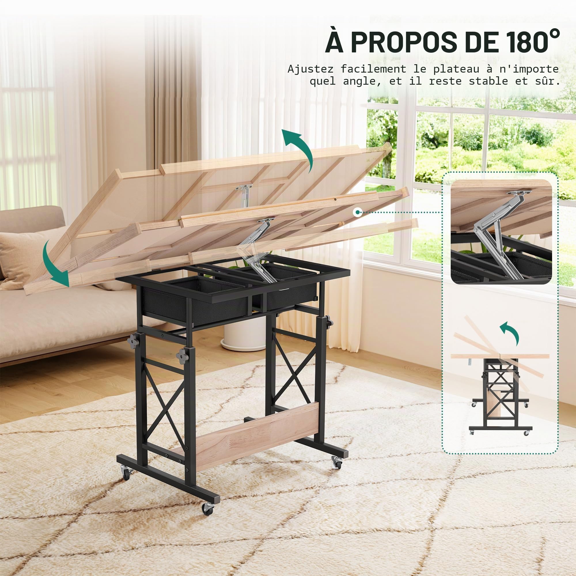 YITAHOME Table de puzzle de 1500 pièces avec 4 tiroirs, planche de puzzle inclinable réglable avec angle d'inclinaison et réglage de la hauteur, tables de puzzle portables avec couvercle et étagère de
