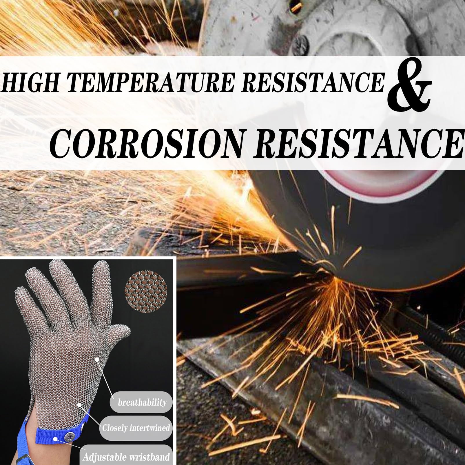 Guantes de Trabajo Anticorte 2pcs Breathable Cut Resistant Gloves, Level 9 Protection Kitchen Restaurant Slaughterhouse Anti Knife Gloves(/M)