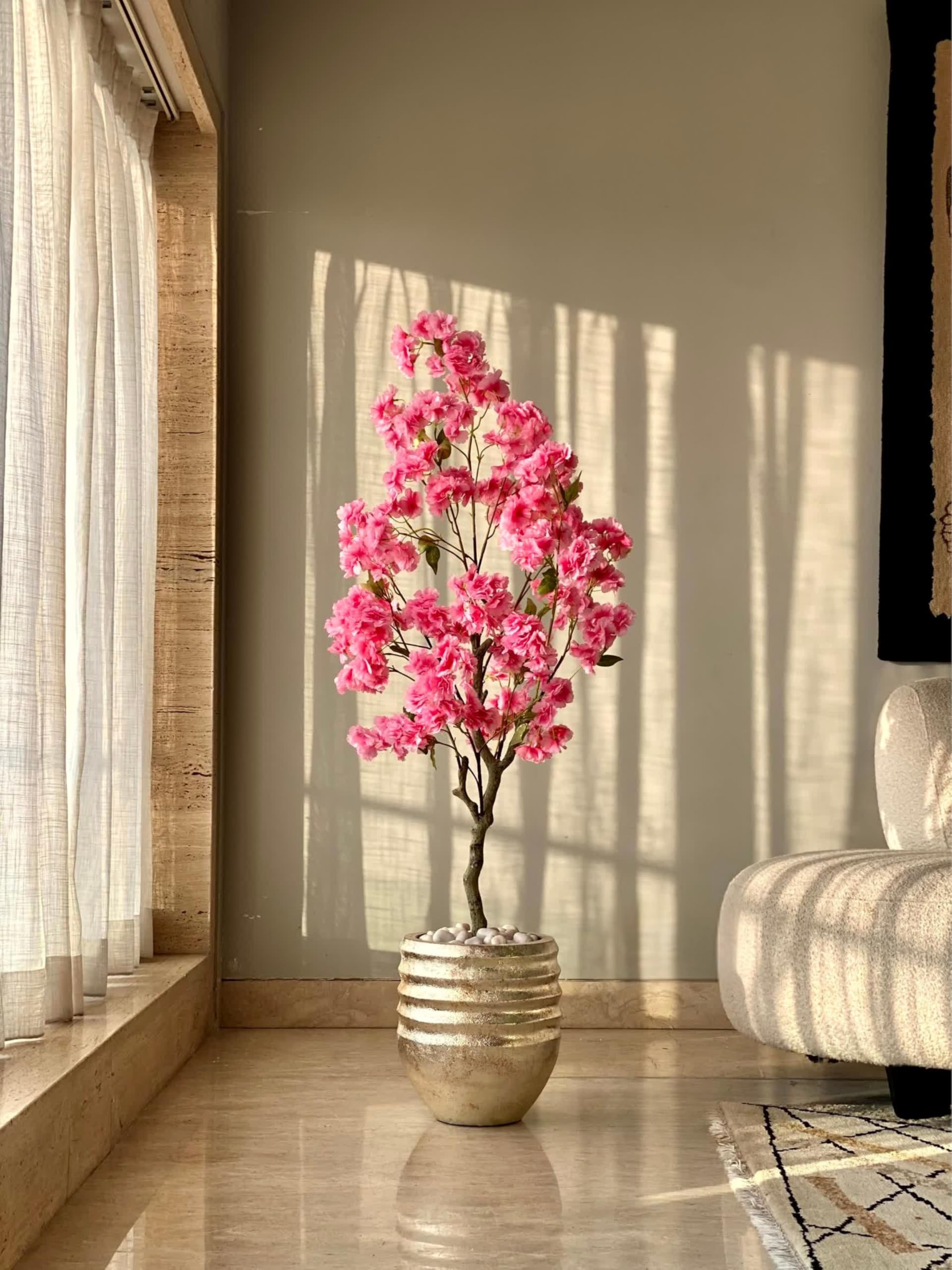 MASON HOME Artificial Sakura Cherry Blossom Plant Without Pot - 4 Feet | Realistic Plant - Trees | Indoor Tropical | Home - Shop - Office | Gifting - Décor - Ambience - Durable | No Maintenance-image-5