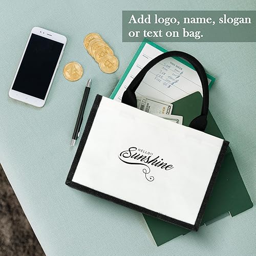 Miniatura 6 de TOPTIE 6 bolsas de lona de arpillera en blanco y negro, bolsa de compras de comestibles, bolsa de playa para picnic