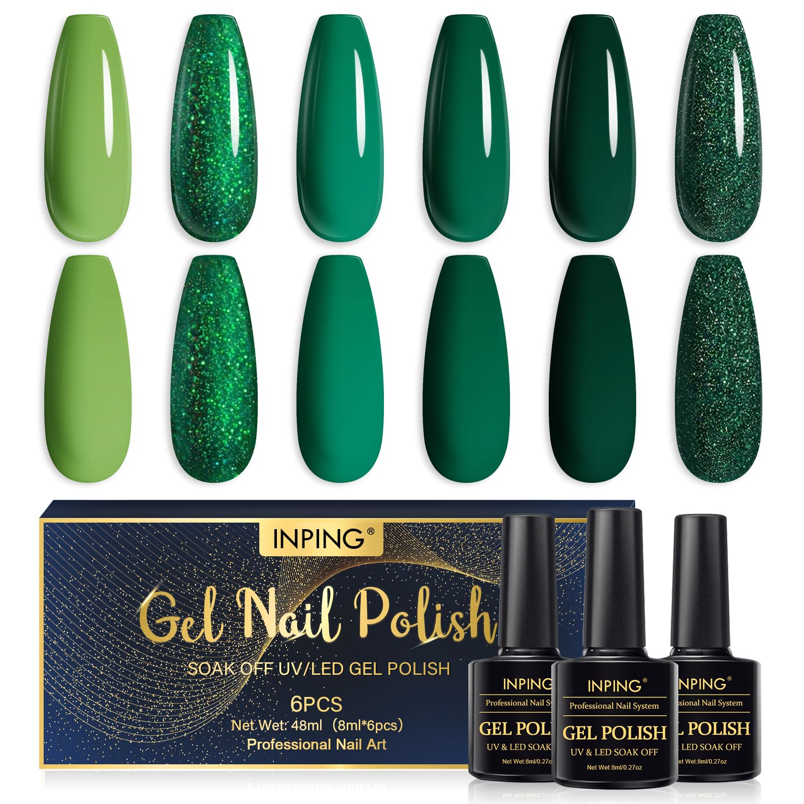 INPING 6 Farben Gel-Nagellack, Farben Der Ganzen Saison Im Frühling Sommer Herbst Winter UV Nagellack oak Off LED Langlebige Gelnägel für zu Hause Nail Art Design Maniküre Kit