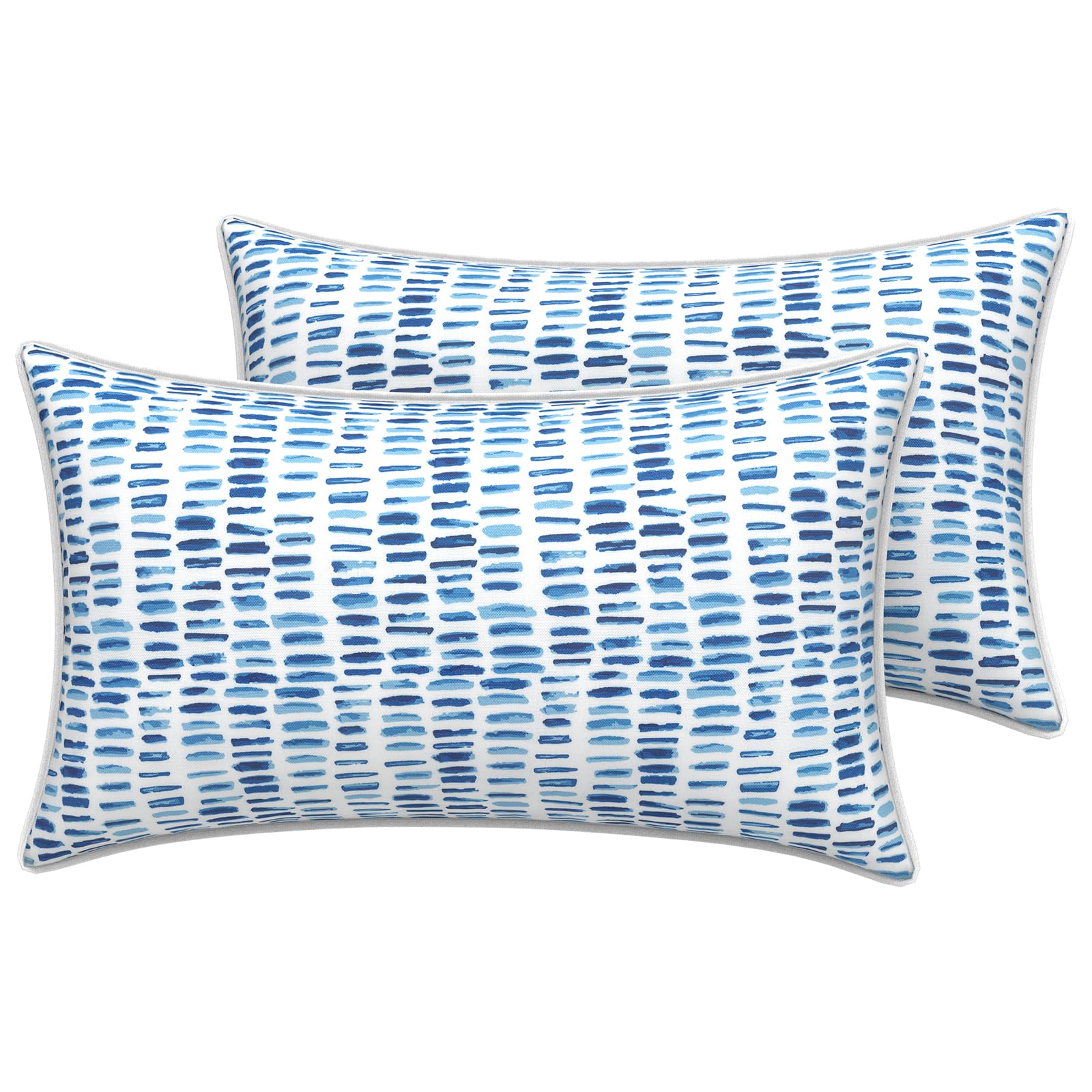 Photo 1 of LVTXIII 2 Pack Outdoor Lumbar Pillow Covers 12x20 Inch with Piping, Water-Repellent Back Cushion Covers ONLY for Patio Furniture, Sofa, Garden Bench, A Pebble Blue