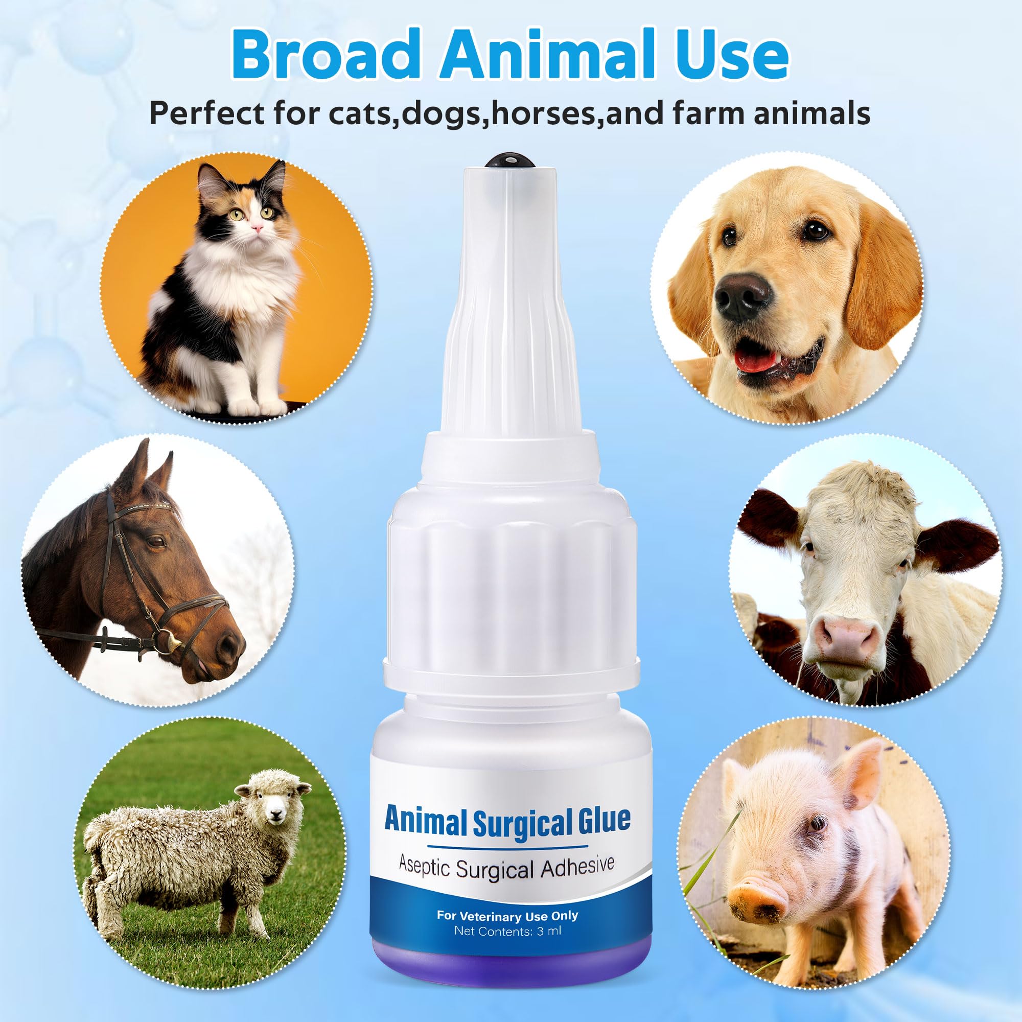 Veterinary Surgical Skin Glue, Strong Surgical Adhesive with 10 Precise Applicators, Blue Tinted Fast Acting Waterproof Wound Closure for Pets Dogs Cats, Pain Free & Stress Free(1 Pack,3ml) — Amazon image 8