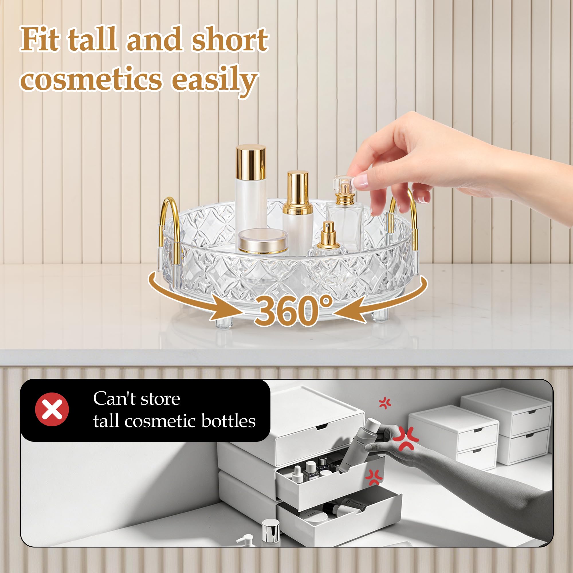 Um 360 Grad drehbarer Make-up-Organizer für Schminktisch, verstellbarer Parfüm-Organizer für Kommode, multifunktional, drehbar, Kosmetik, Hautpflege, Aufbewahrung für Schlafzimmer, Kommode