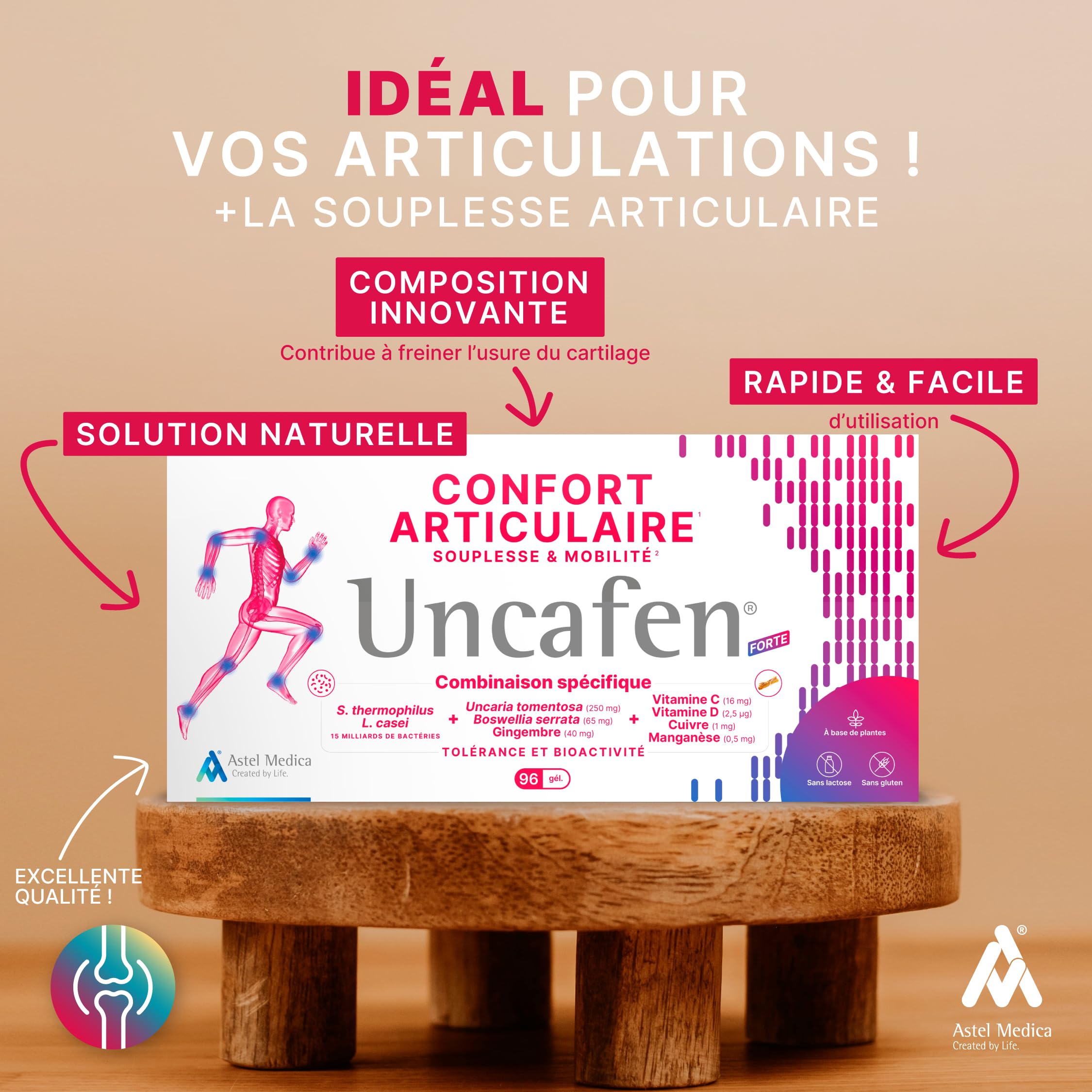 Probiotiques - Souplesse & Mobilité articulaire - Formule innovante à base de plantes (Uncaria) - Complément alimentaire naturel - 96 gélules
